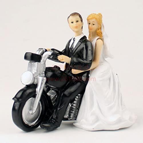predolo predolo Bride Groom Couple Motorcycle Resin Figurine Romantic Cake Topper Party