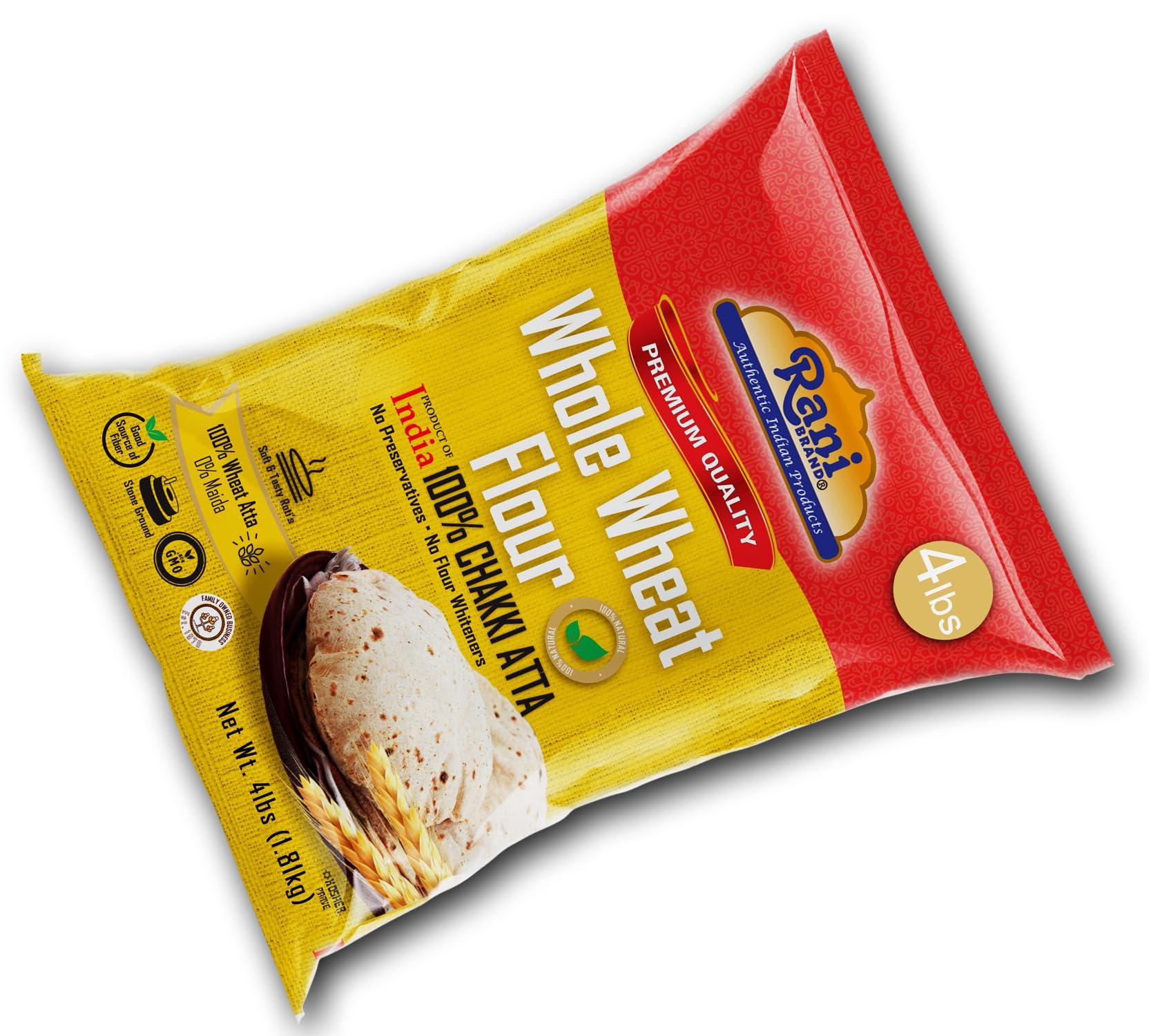 Rani Brand Authentic Indian Products Rani Chapati Flour (100% Pure Whole Wheat Atta), For Making Roti & Indian Breads 64oz (4lbs) 1.81kg Bulk ~ All Natural | Vegan | No Salt or Colors | NON-GMO | Kosher | Indian Origin