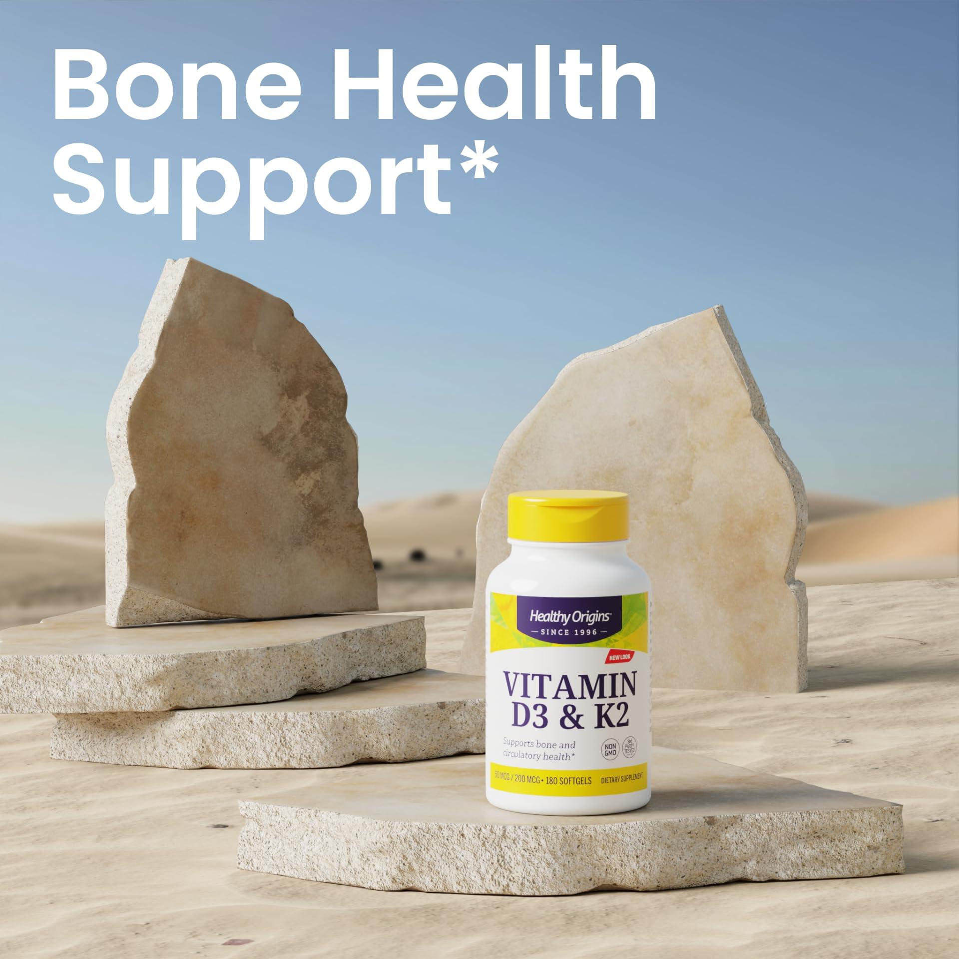 Healthy Origins Healthy Origins Vitamin D3 & K2 - Vitamin D3, 50 mcg - Vitamin K2, 200 mcg - Easily Absorbable Vitamin D & Vitamin K Supplements - Non-GMO & Gluten-Free Supplements - 60 Softgels