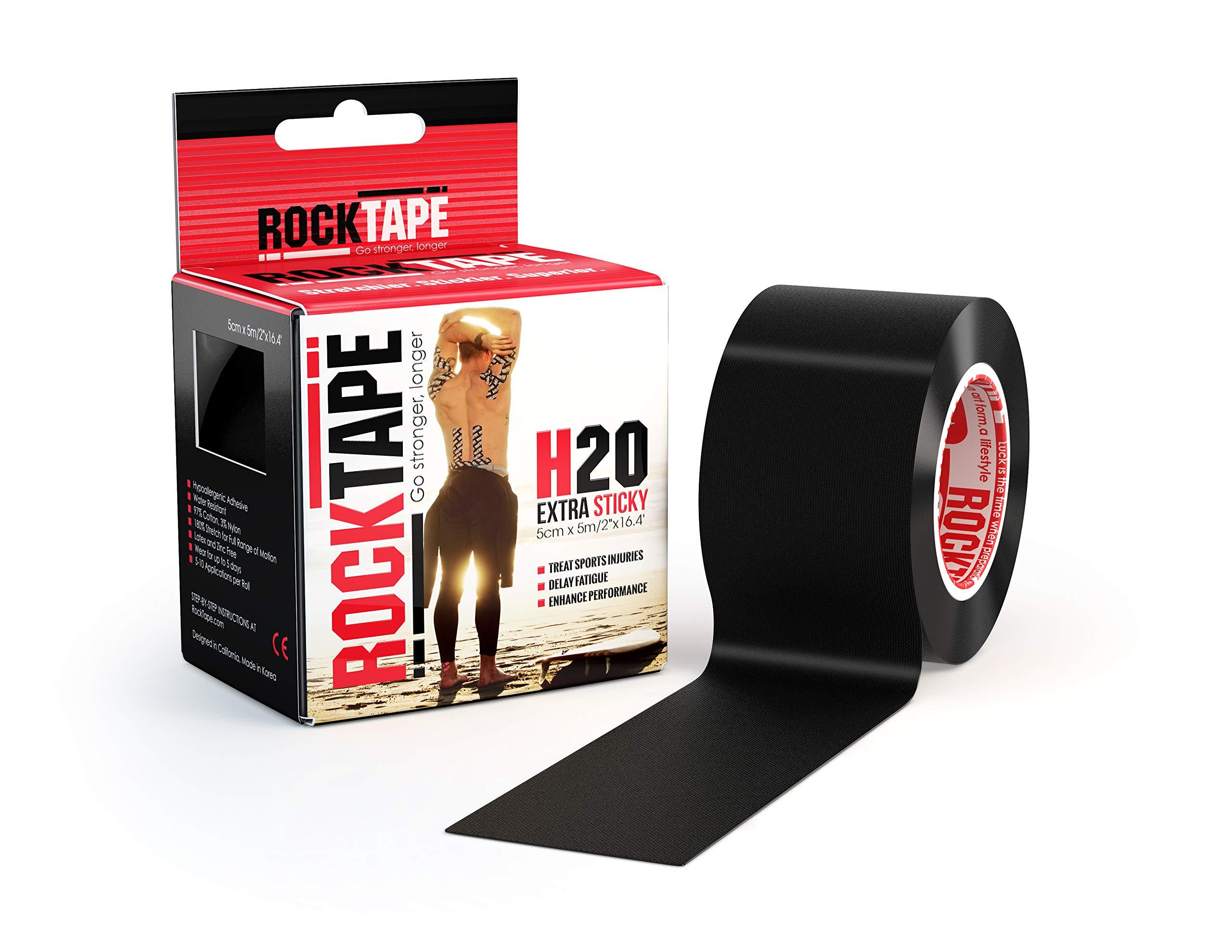 RockTape RockTape H2O 2-Inch Highly Water-Resistant Kinesiology Tape , Black, 2" x 16.4'