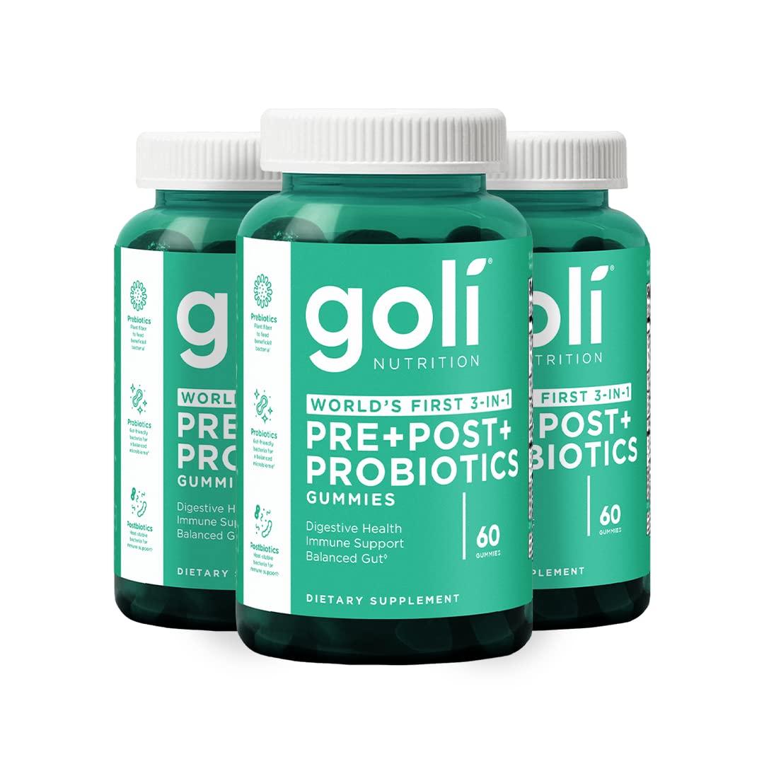 Goli Goli Nutritional Supplement, Pre+Post+Probiotics Gummy - 180 Count - World\'s First 3-in-1 Gluten-Free, Vegan, Non-GMO, and Gelatin-Free.