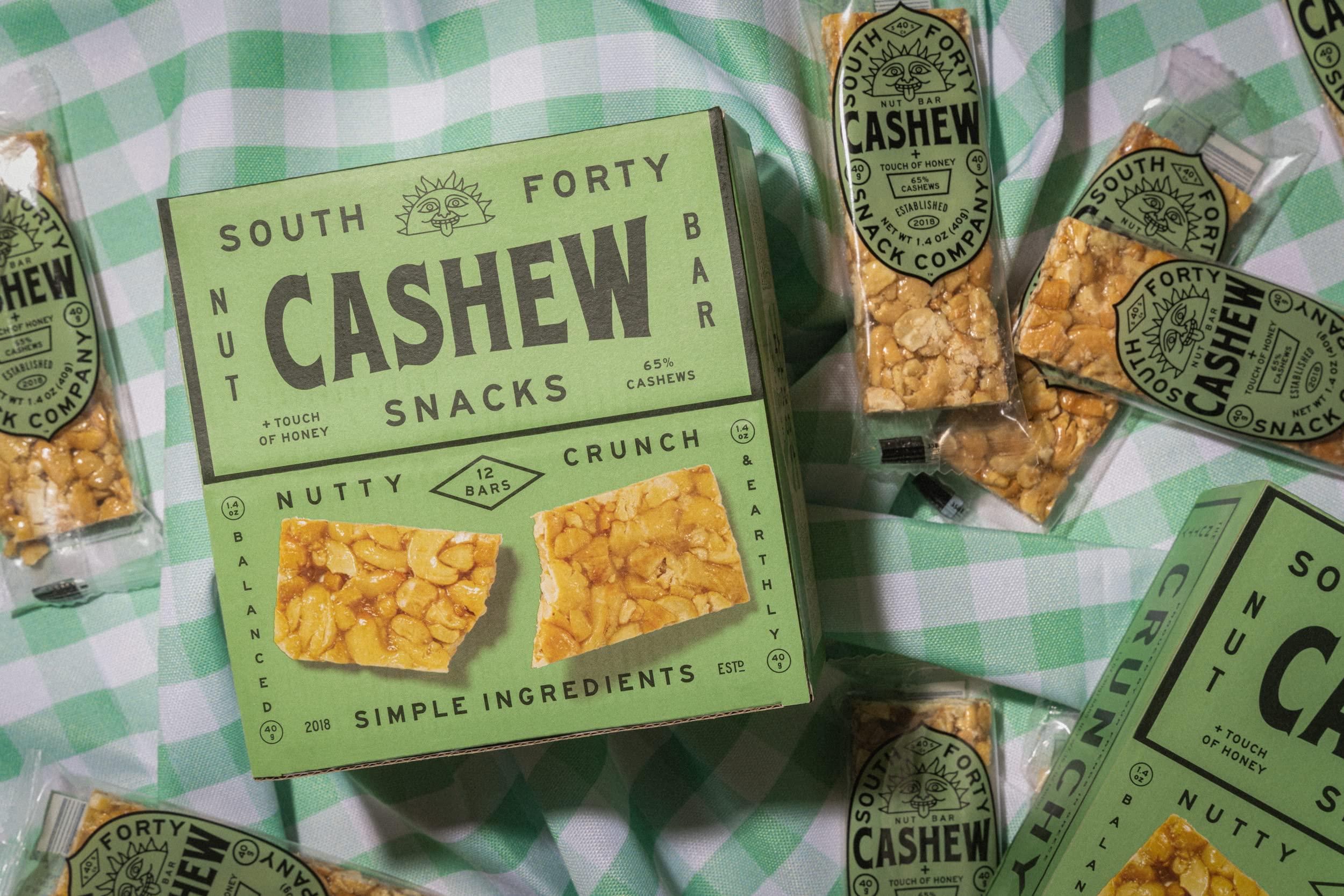 SOUTH FORTY SNACKS South 40 Snacks Pistachio and Cashew Bars, Extra Crunchy Nut Snack Bar, Simple Ingredients, Honey and Sugar, Unique Delicious Healthy Nut Clusters(40g Bar, Pack of 12)