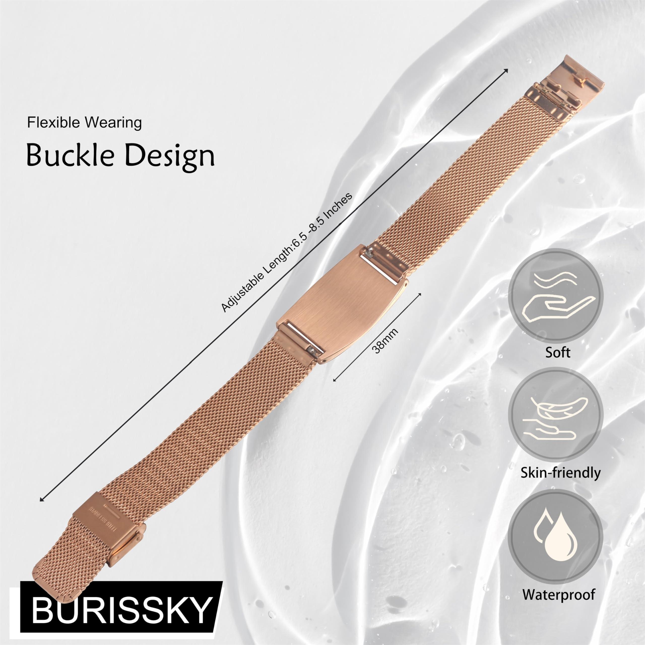 BURISSKY BURISSKY Personalized Medical Alert Bracelets for Men Women with Free Engraving,Adjustable Emergency Identification ID Waterproof Mesh Wristbands (8.5, Silver Band with Rose Gold Tag)