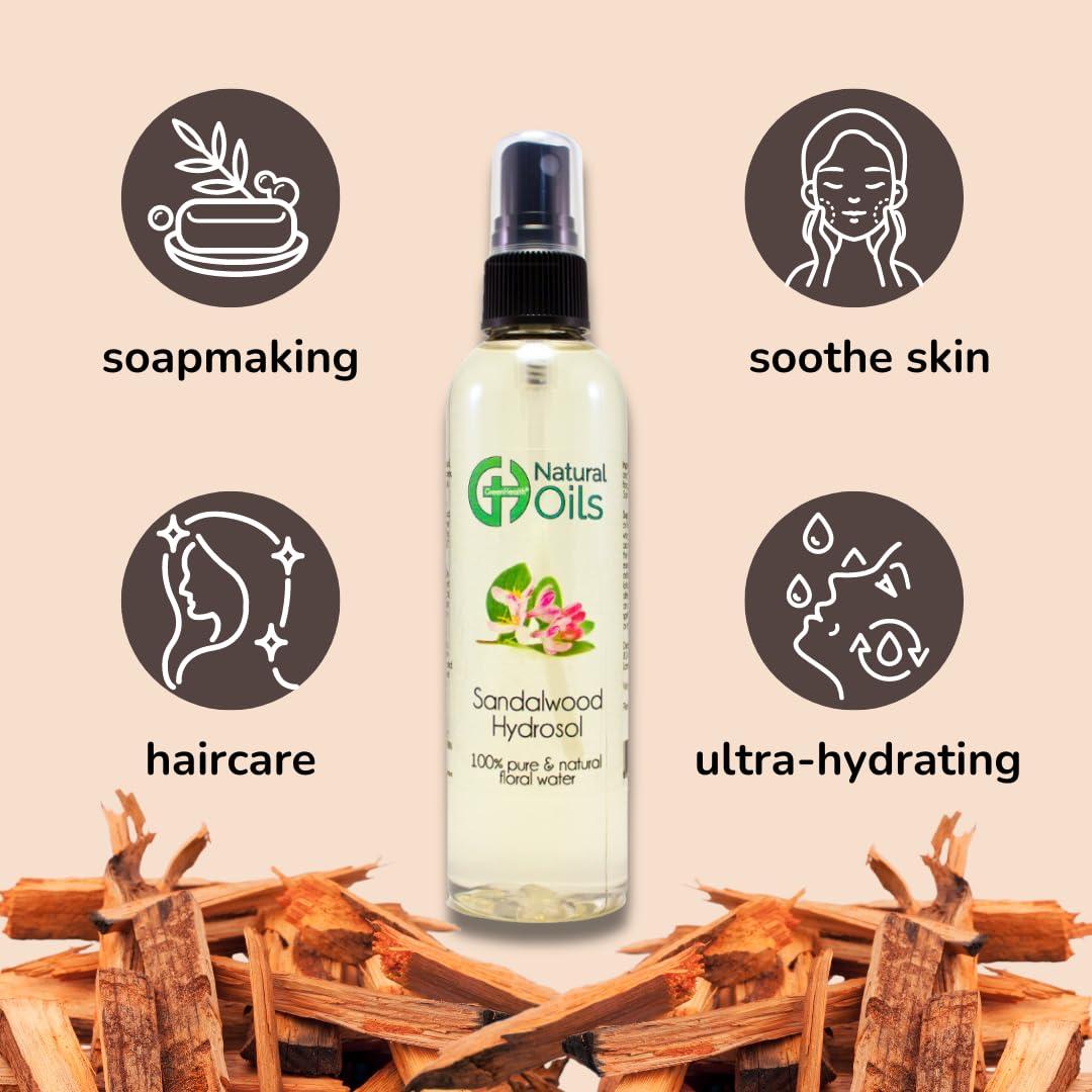 GreenHealth Sandalwood Hydrosol (Floral Water) - 16 fl oz Plastic Jug w/Cap - 100% Pure (NOT Oil) - GreenHealth