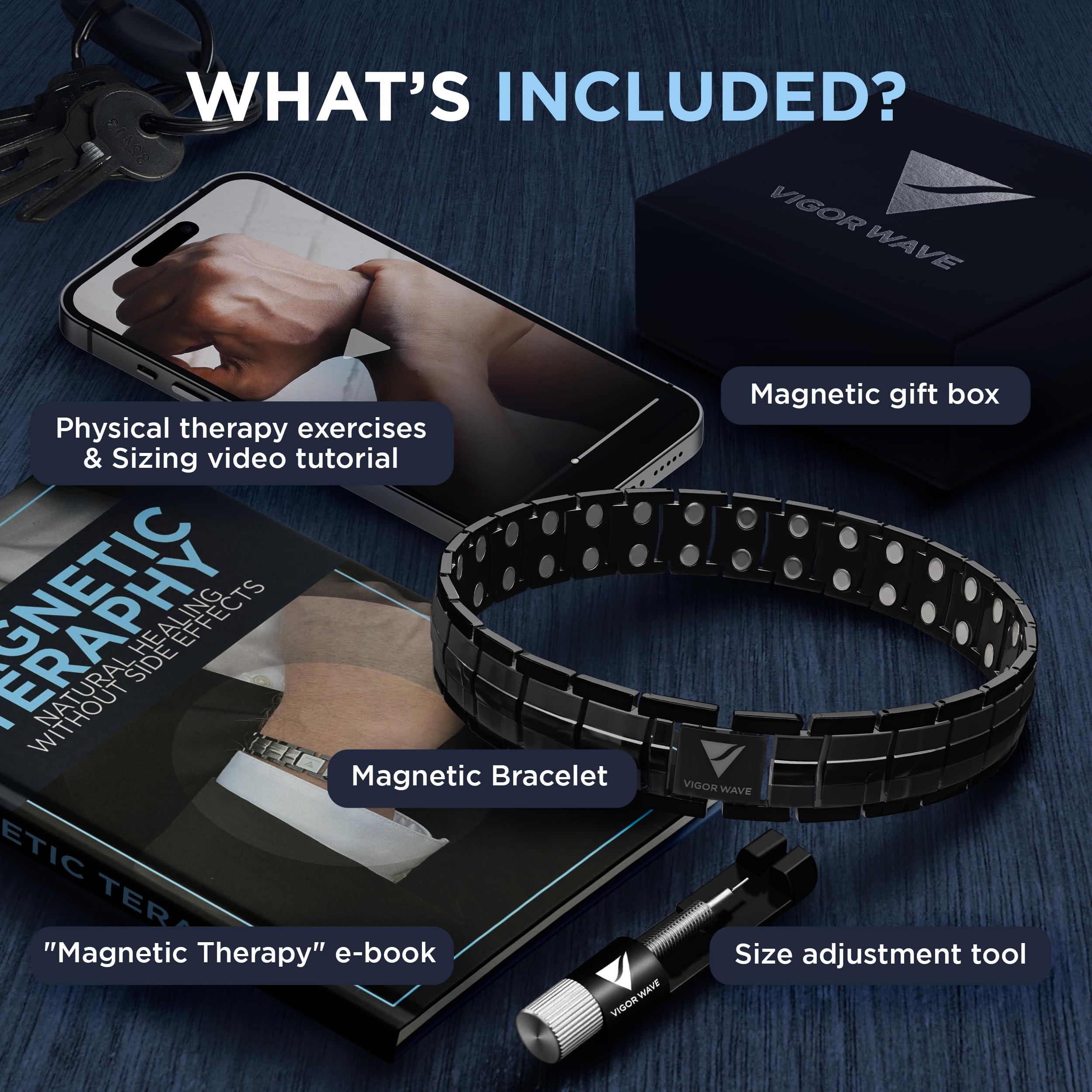 Vigor Wave Vigor Wave Magnetic Therapy TITANIUM Bracelet for Men Stylish 2X Strength Magnetic Bracelet for Relieving Pain and Improving Circulation + Premium Sizing Tool & Gift Box, Black