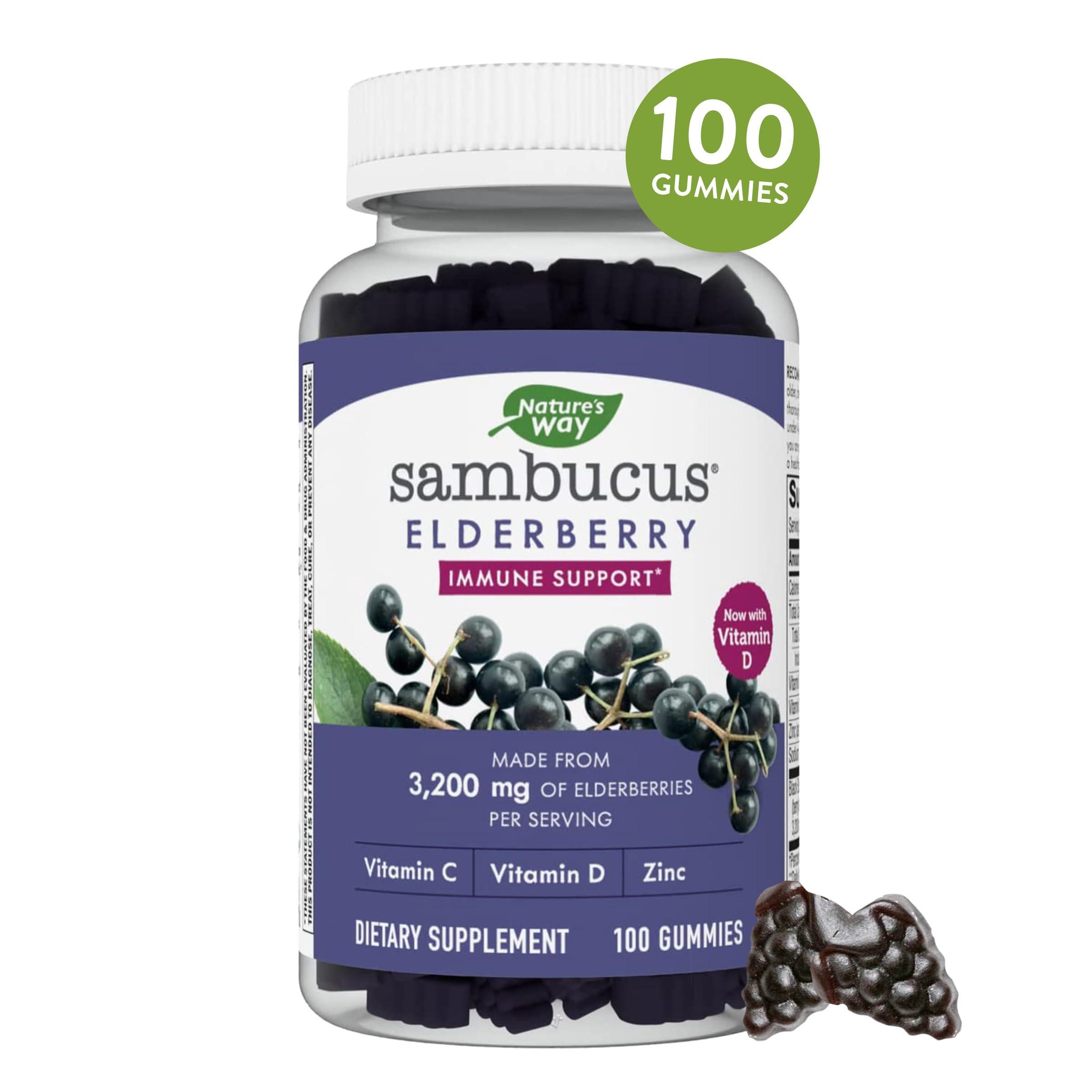 Nature's Way Nature\'s Way Sambucus Elderberry Gummies - Immune Support Supplement for Kids & Adults* - With Vitamins C, D3, Zinc & Antioxidant Support* - Gluten Free & Vegetarian - 100 Gummies