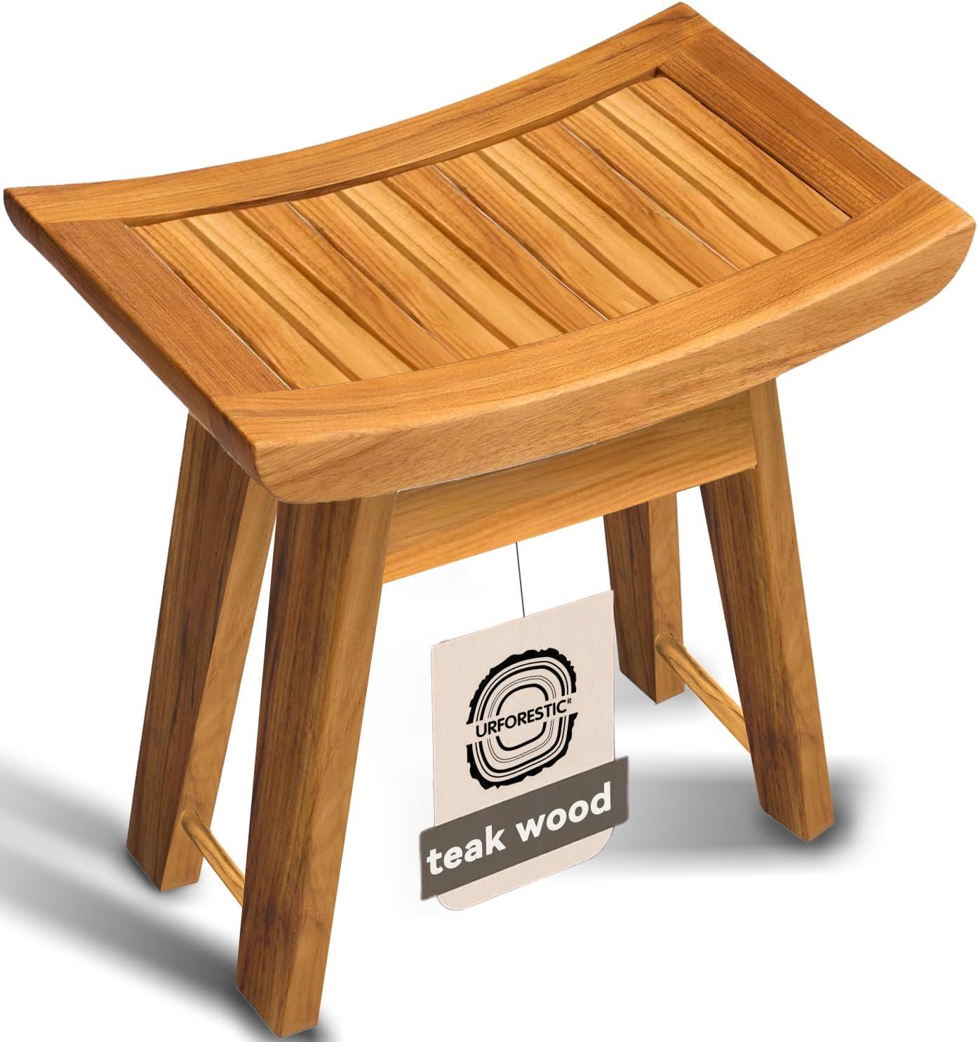 URFORESTIC URFORESTIC Teak Shower Bench Teak Shower Stool Curved Seat