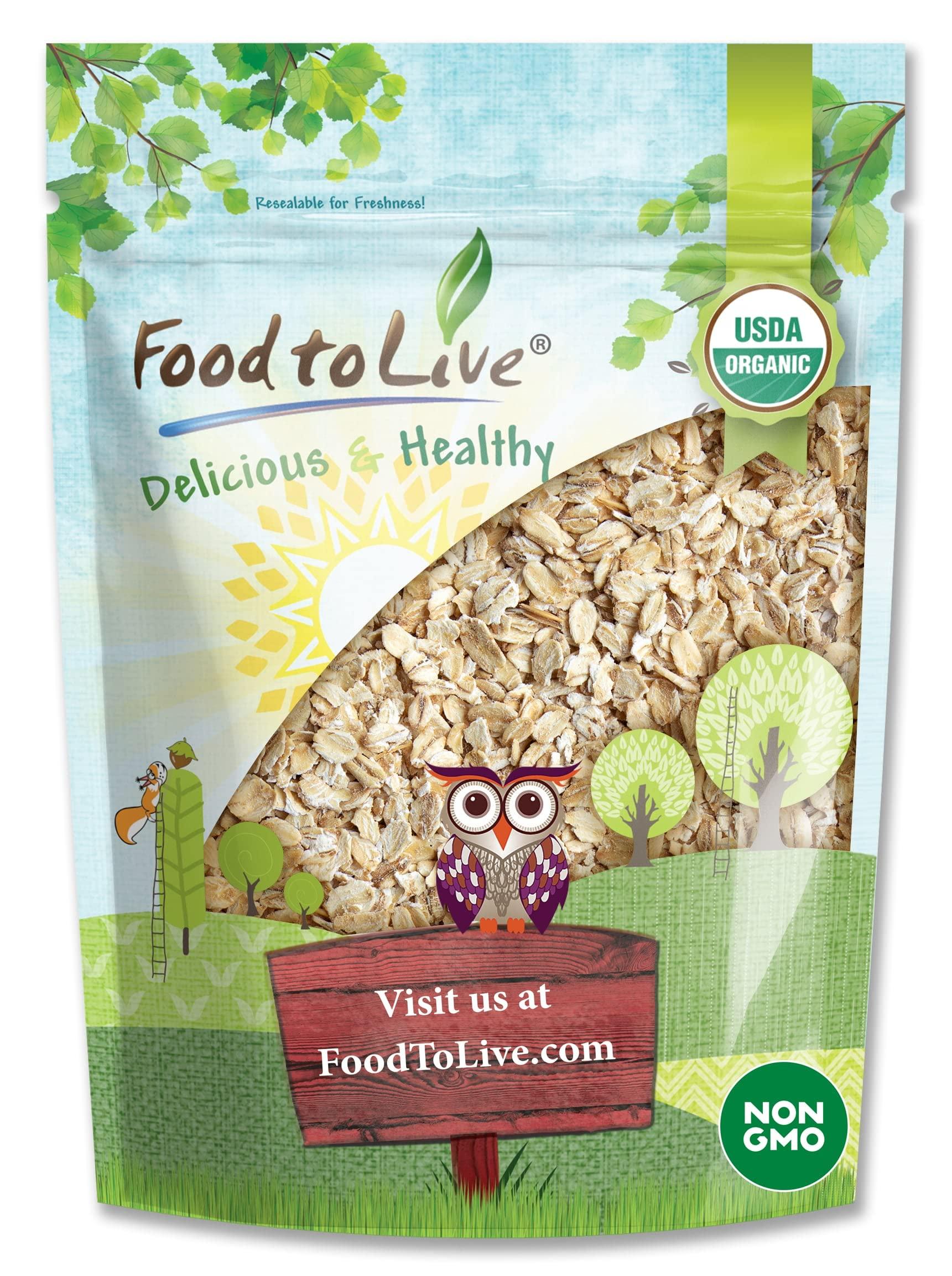 Food to Live Food to Live Organic Quick Cooking Rolled Oats Non-GMO, 1-Minute Oatmeal, 100% Whole Grain, Thin Flakes, Uncooked, Vegan, Bulk. Rich in Protein, Fiber. Great for Breakfast Cereal, Granola, Baking