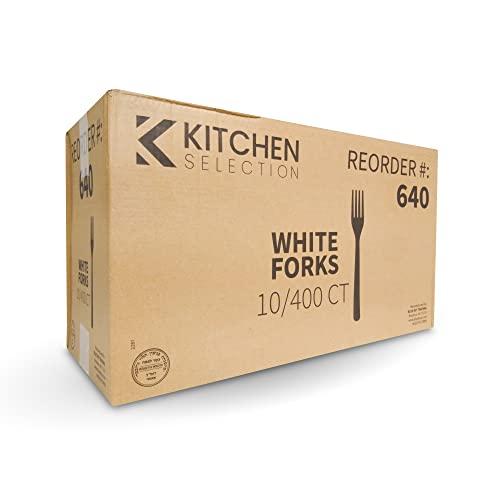 Kitchen Selection Disposable Plastic Forks 4000 Bulk Pack, Medium Weight Bulk Plastic Forks, Disposable Cutlery Silverware for Parties, Takeaway, Weddings, Catering, Food Stands, Picnics (10 boxes of 400 forks per box)