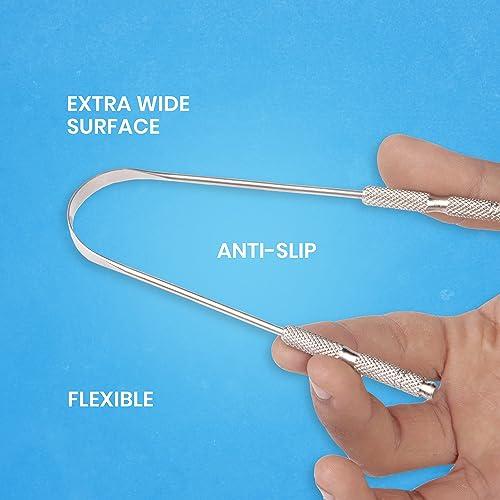 HOKIN Tongue Scraper for Adults by HOKIN (1Pc Oral Care Pack) Stainless Steel Tongue Cleaners Reduce Bad Breath 100% Metal Tough Scrapers Men and Women Hygiene (1 Count (Pack of 1) U Shaped, Silver)