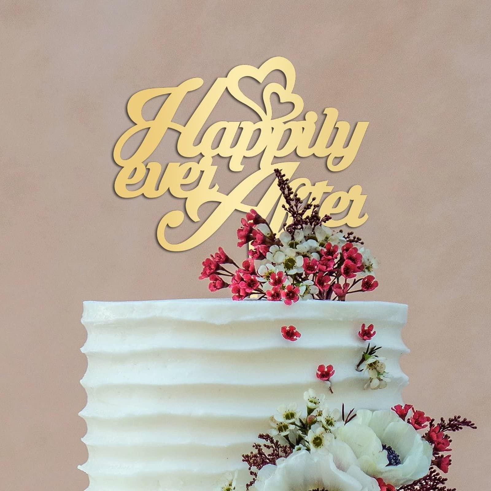 COCOKEN Happily Ever After Wedding Cake Toppers Funny Wedding Cake Topper Gift For Bride Groom Word Art Wedding Cake Decor Anniversary Engagement Bridal Shower Party Decoration Cake Supplies