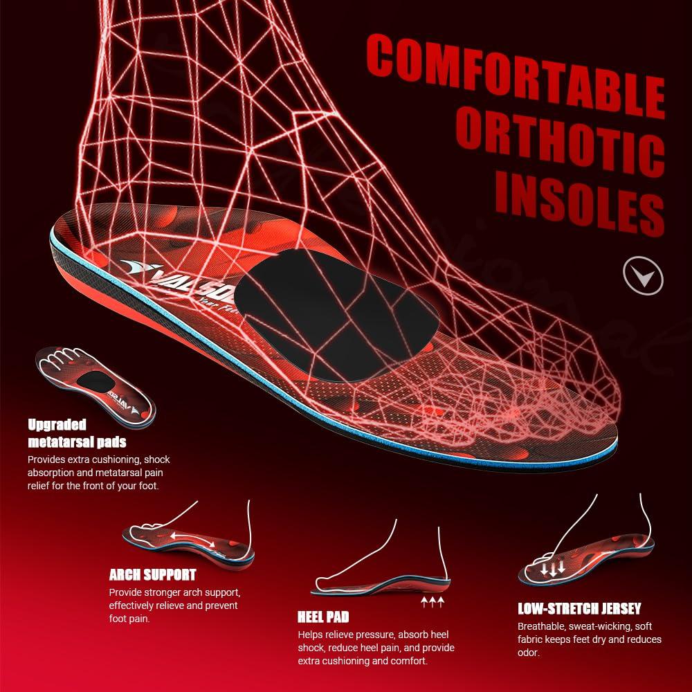VALSOLE VALSOLE 220+ lbs Plantar Fasciitis High Arch Support Insole for Men Women,Heavy Duty Support Pain Relief Orthotics Insert,Relieve Flat Feet,High Arch,Foot Pain,Standing All Day Boot Work Shoe Insole
