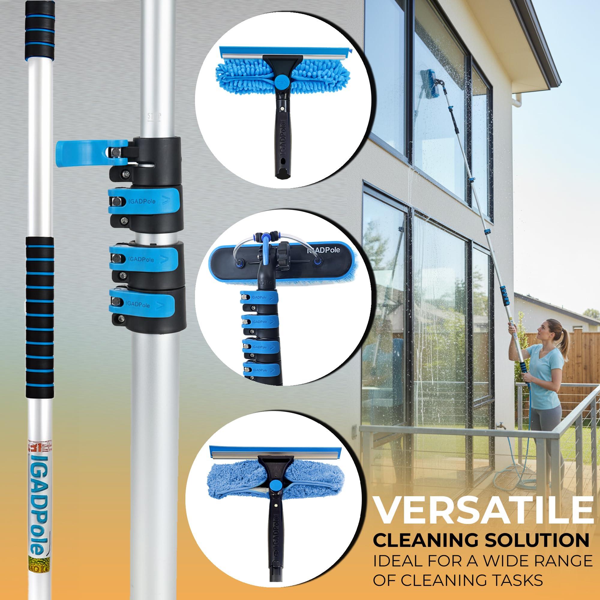 IGAD 26 ft IGADPole Washing Kit: Water-fed Brush, Cobweb Duster and 10(25cm) Squeegee and Soap Dispenser, with 5-Stage Telescoping Pole 5-20 Ft Pole