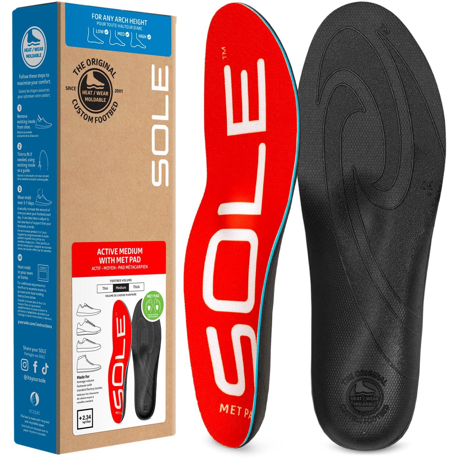 SOLE SOLE Active Medium Shoe Insoles with Metatarsal Pads - Men\'s Size 3/Women\'s Size 5