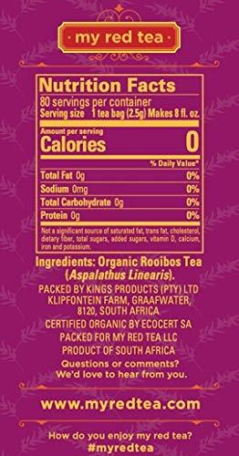 My Red Tea My Red Tea | USDA Organic Rooibos Tea | 80 Tagless Teabags | Single-Origin, Farmer-Friendly, Caffeine-Free | Sustainably Farmed in South Africa | Pure & Natural