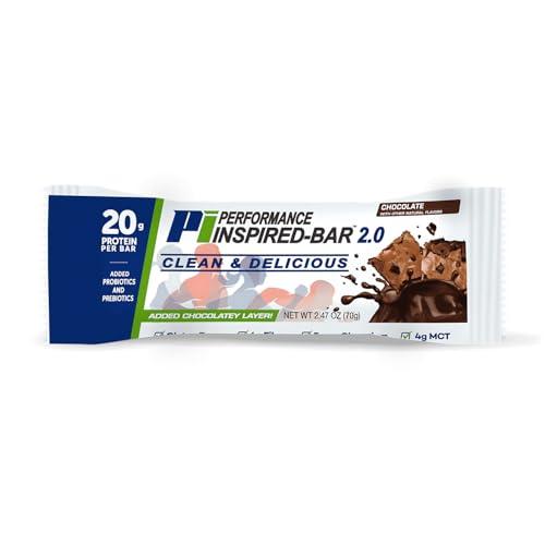 PERFORMANCE INSPIRED Performance Inspired Nutrition Protein Bar 2.0  20G Protein, 6G Fiber, 4G MCTs, 1 Billion CFU Probiotics  Gluten-Free  Chocolate Flavor  12 Count