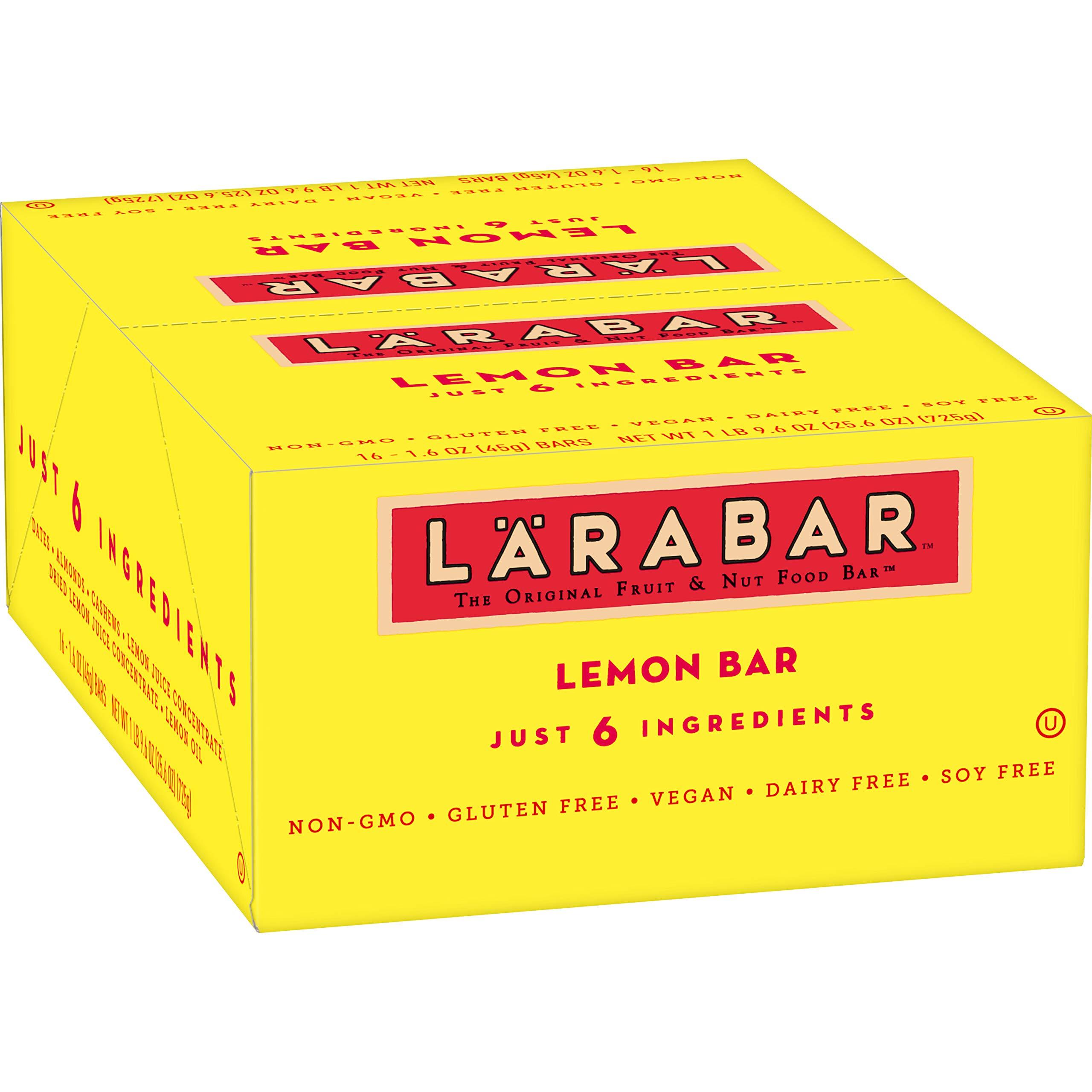LÄRABAR Larabar Gluten Free Snack Bars Variety Box, Vegan, 8 Flavors, 1.7oz, 16ct & Gluten Free Bar, Lemon, Whole Food, Dairy Free Snacks, 1.6 Ounce (Pack of 16)