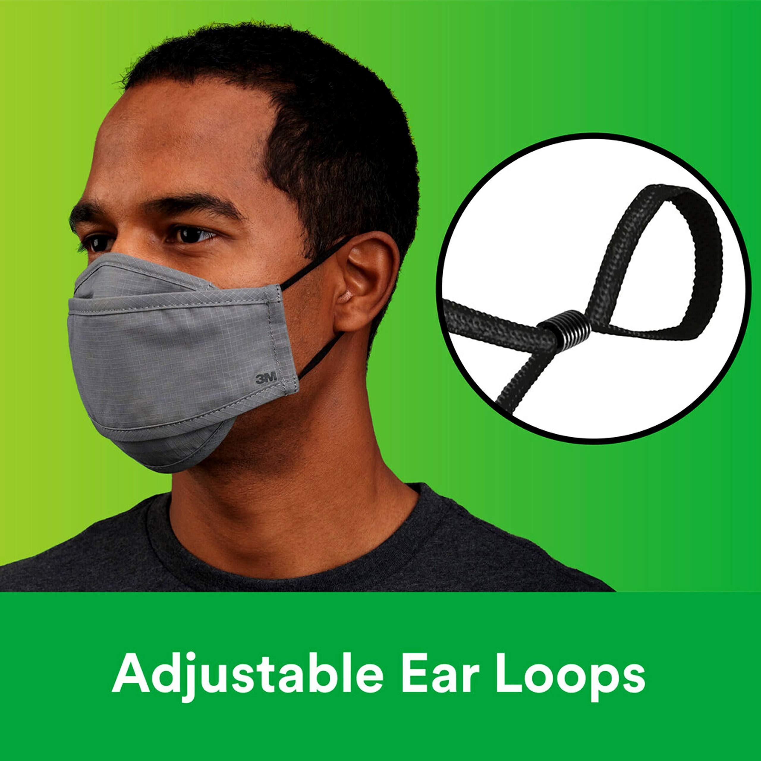 3M 3M Daily Face Mask, Reusable, Washable, Adjustable Ear Loops, Lightweight Cotton Fabric, 10 Pack, Gray