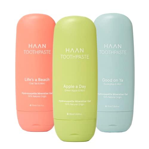 HAAN HAAN Natural Toothpaste Made with Clean, Vegan Ingredients for Cavity Protection | Parabens, Sulfates & Charcoal Free | 1 of Flavor of Each: Life's a Beach, Good on Ya & Apple Day (Pack 3 Bottles)