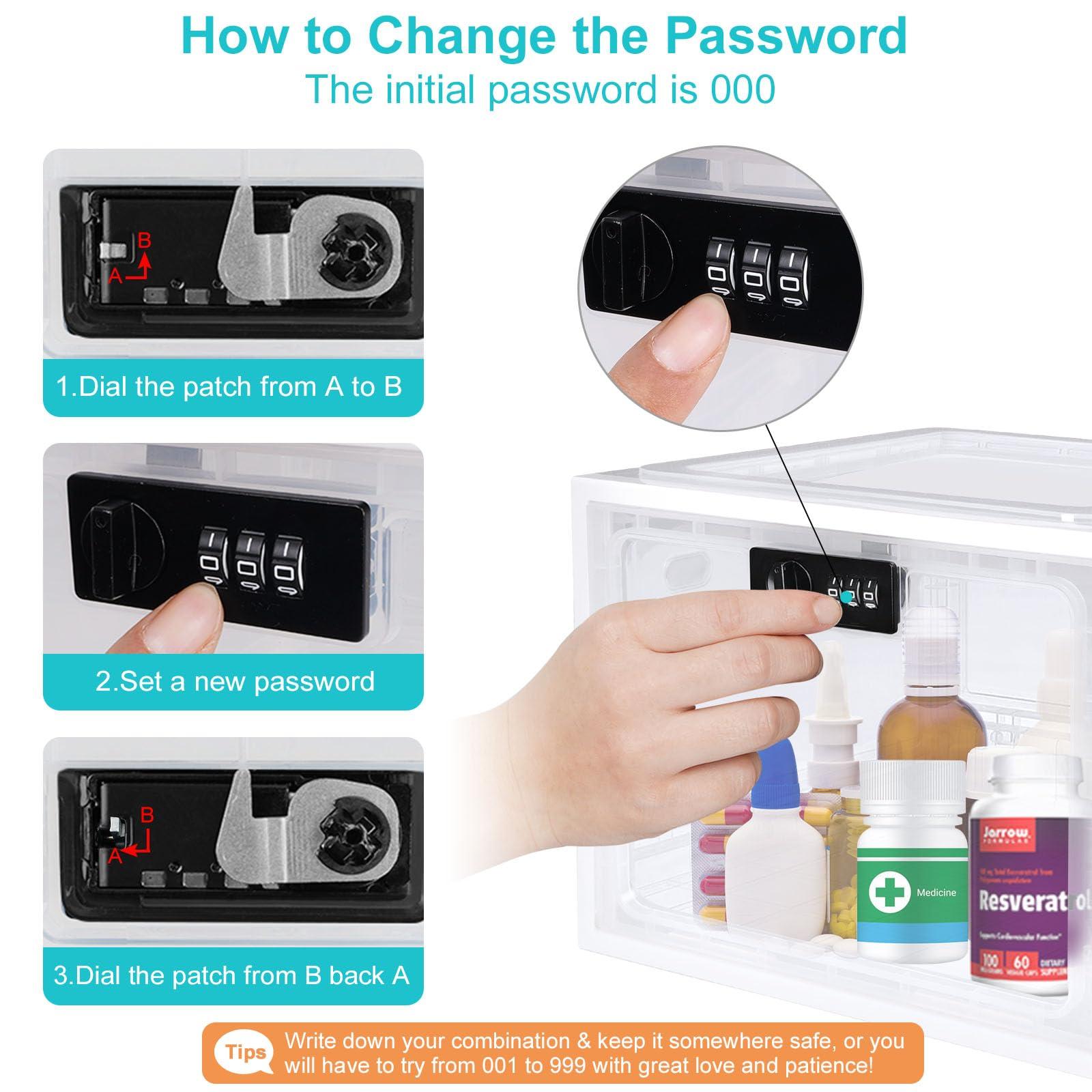 Gemaxvoled Medicine Lock Box for Safe Medication, Premium Material Lockable Storage Box Locking Organizer Bin with Combination Code for Fridge Food/Snacks/Phone/Tablet Jail/Home/Office Storage Lockers