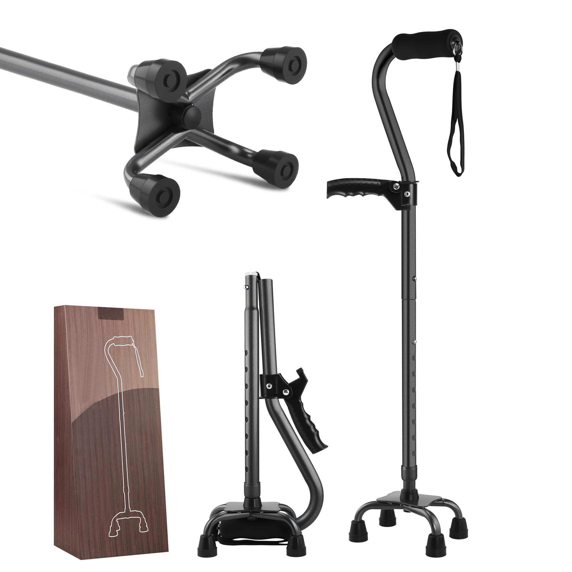 LIXIANG LIXIANG Quad Walking Cane Collapsible Canes for Women Men Independent Standing Function Knee Injury, Mobility and Leg Surgery Recovery for The Elderly and Adults