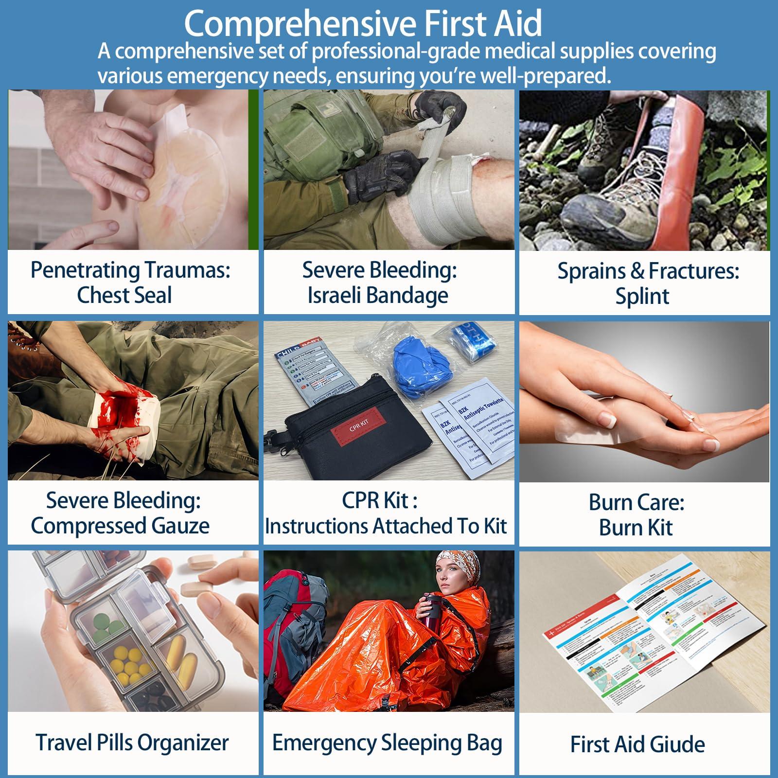 Besst Survivor Upgrade Comprehensive Premium First Aid Kit, Labeled Compartments Trauma Kits with Shoulder Strap, Large Emergencies Medical Kits for Home, Truck, Camping, Sports, Outdoor Emergencies -265 Piece Set