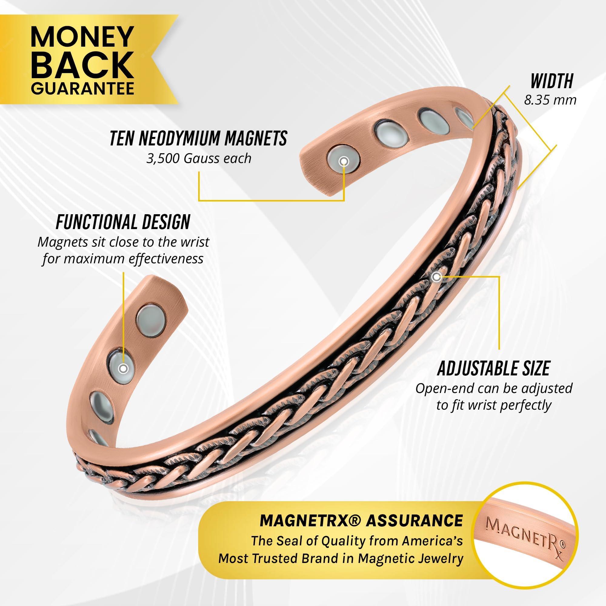 MagnetRX MagnetRX Copper Magnetic Bracelets Effective Pure Copper Bracelet for Men and Women Copper Cuff Adjustable Magnetic Bracelet Bangles (Woven Inlay)
