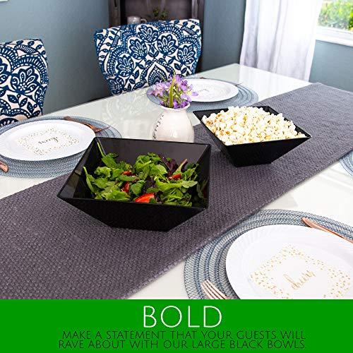 PLASTICPRO PLASTICPRO Disposable Square Plastic Extra Large White Serving Bowls Extra Heavy Duty for Party's Snack or Salad Bowl, Elegant Pack of 4