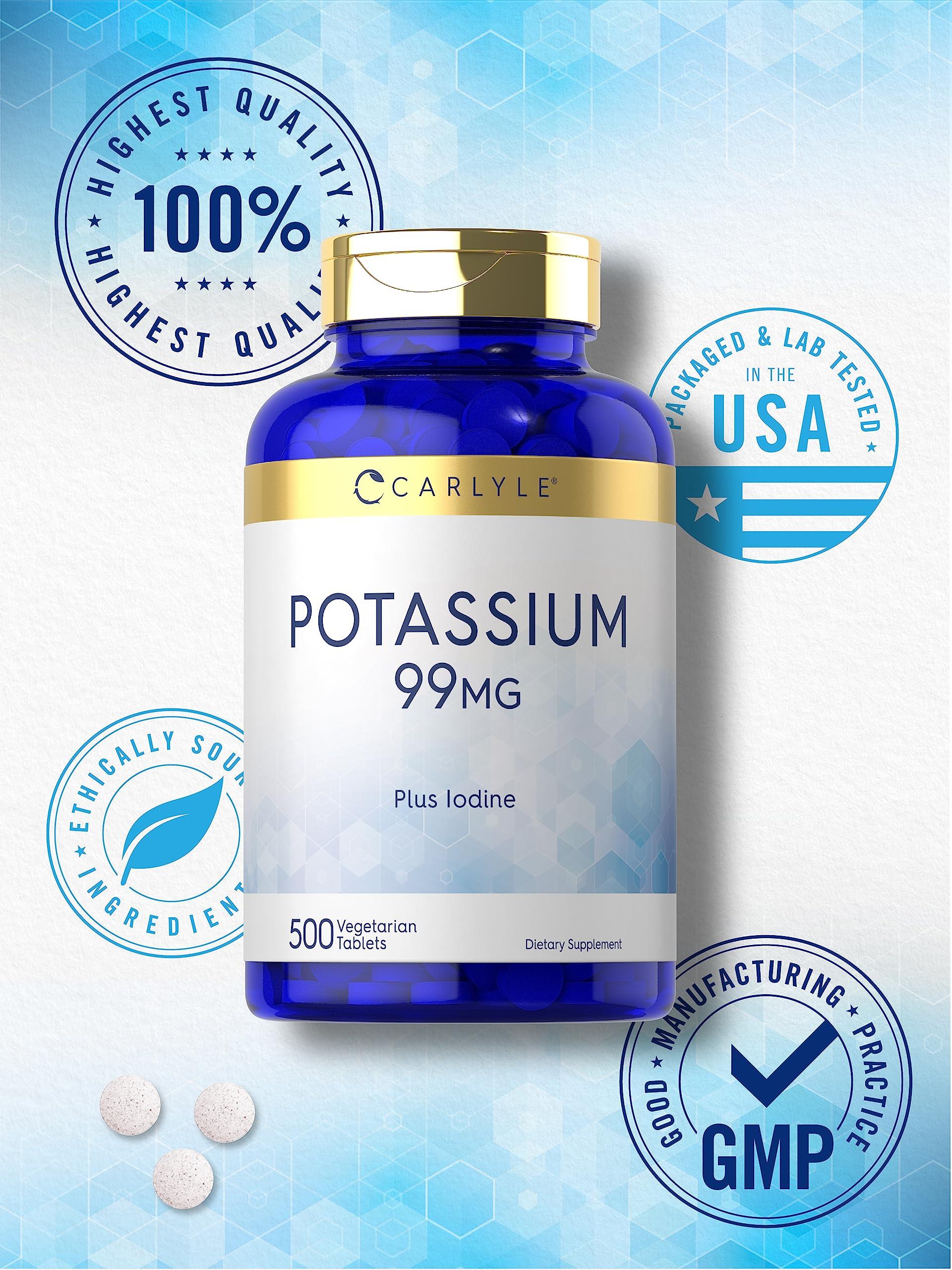 Carlyle Carlyle Potassium Supplement | 99 mg | 500 Tablets | Plus Iodine | Vegetarian, Non-GMO, and Gluten Free
