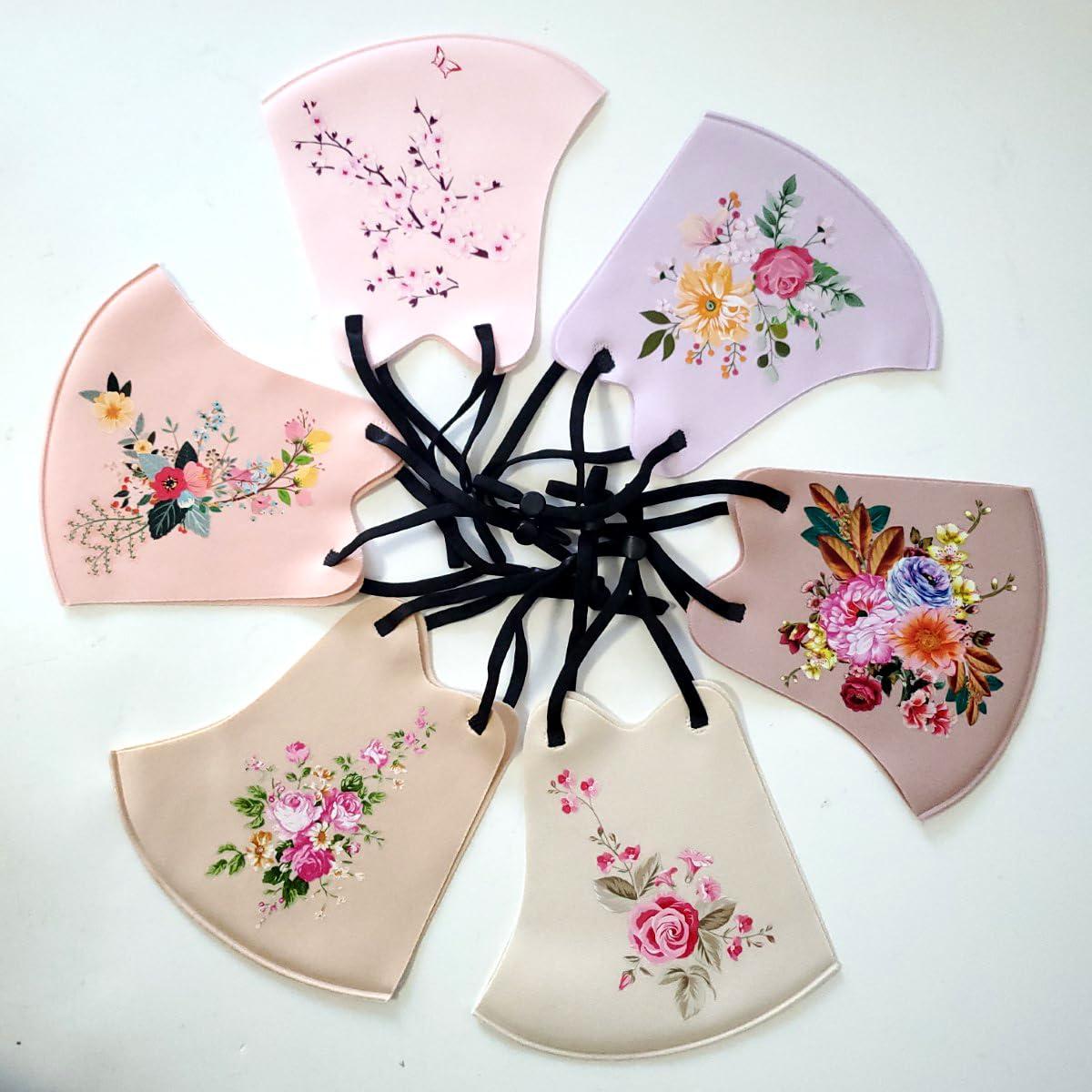 OMG Decor OMG Decor Reusable and Washable Face Masks,Adjustable Ice Silk Cloth Mask,Beautiful Flower Pattern Cloth Face Mask,Pack of 6,S7