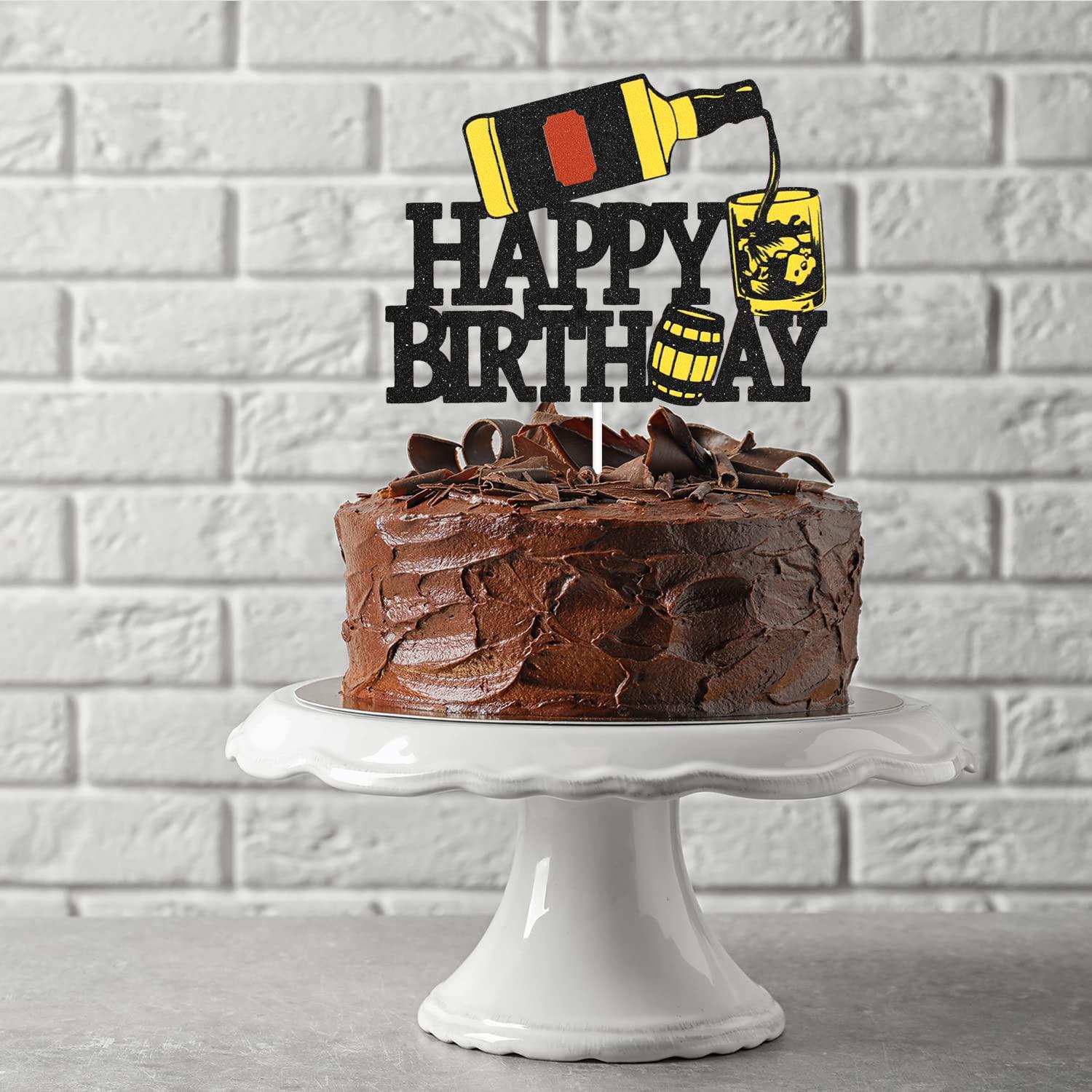 LHCING Whisky Happy Birthday Cake Topper - Aged To Perfection 30th 40th 50th Birthday Glitter WhisKey Cake Topper - Men Vintage Birthday Cake Decoration