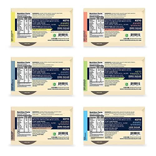 The Good Chocolate The Good Chocolate - Keto Chocolate Variety Pack, Zero Sugar, Lower Net Carb Snack, Lower Calorie Chocolate Candy Variety Pack, 6 Flavors, 6 Bar Value Pack