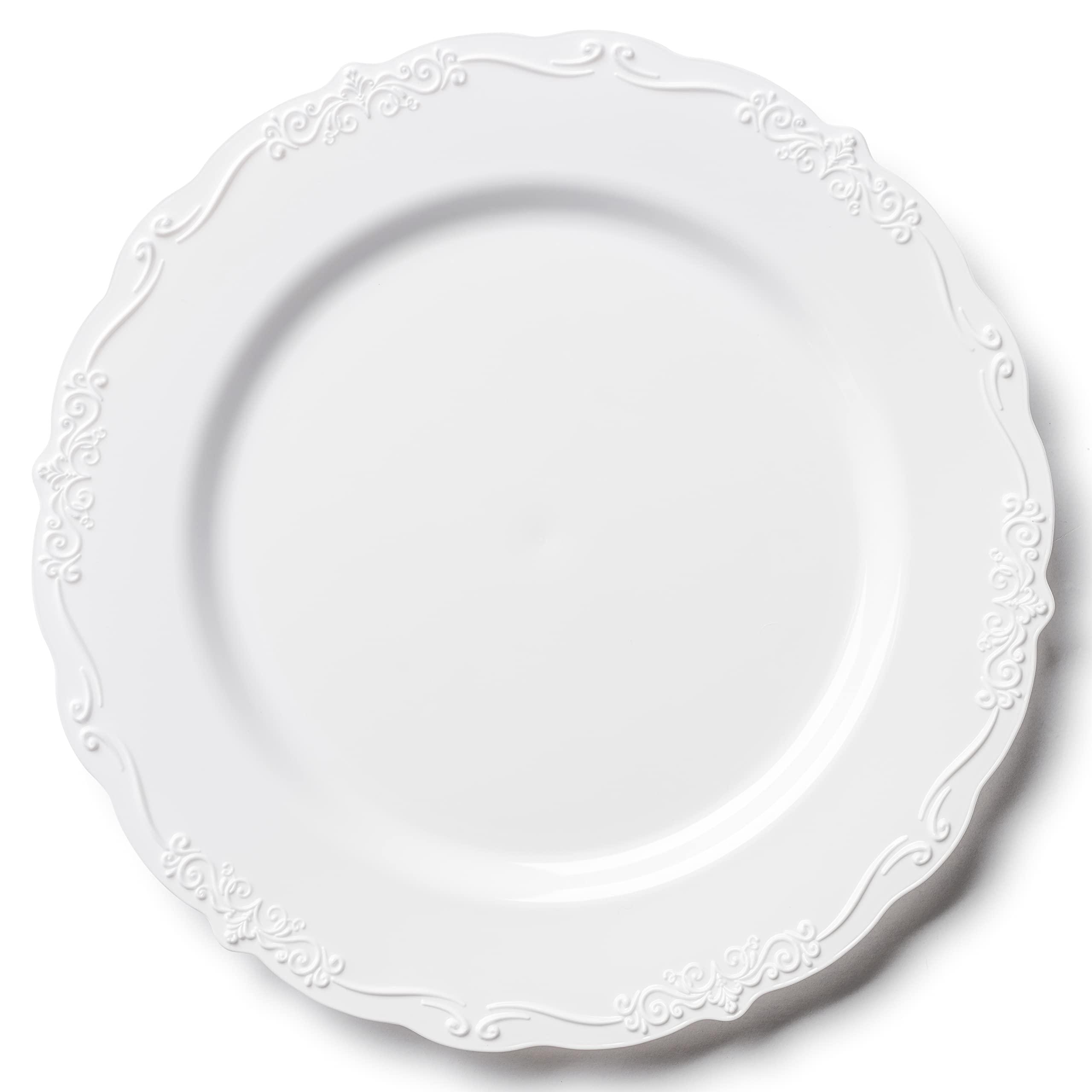 Posh Setting Posh Setting Disposable Plastic Plates Set - Heavy Duty Vintage Plastic Plates, 60 Pack Vintage Disposable Dinnerware Sets with 30 Appetizer Plates & 30 Plastic Dinner Plates for Wedding, White