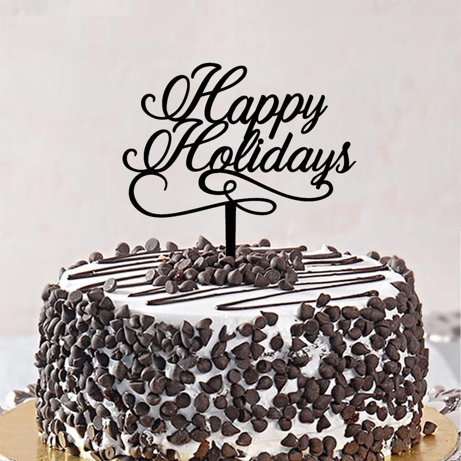 CustonCares Happy Holidays Cake Topper Santa Sleigh And Reindeer Happy Birthday Cake Picks 2022 Winter Festival Snowman Acrylic Black Valentines Day Nuptial Decoration Supplies Decorative Gifts for Men Adults