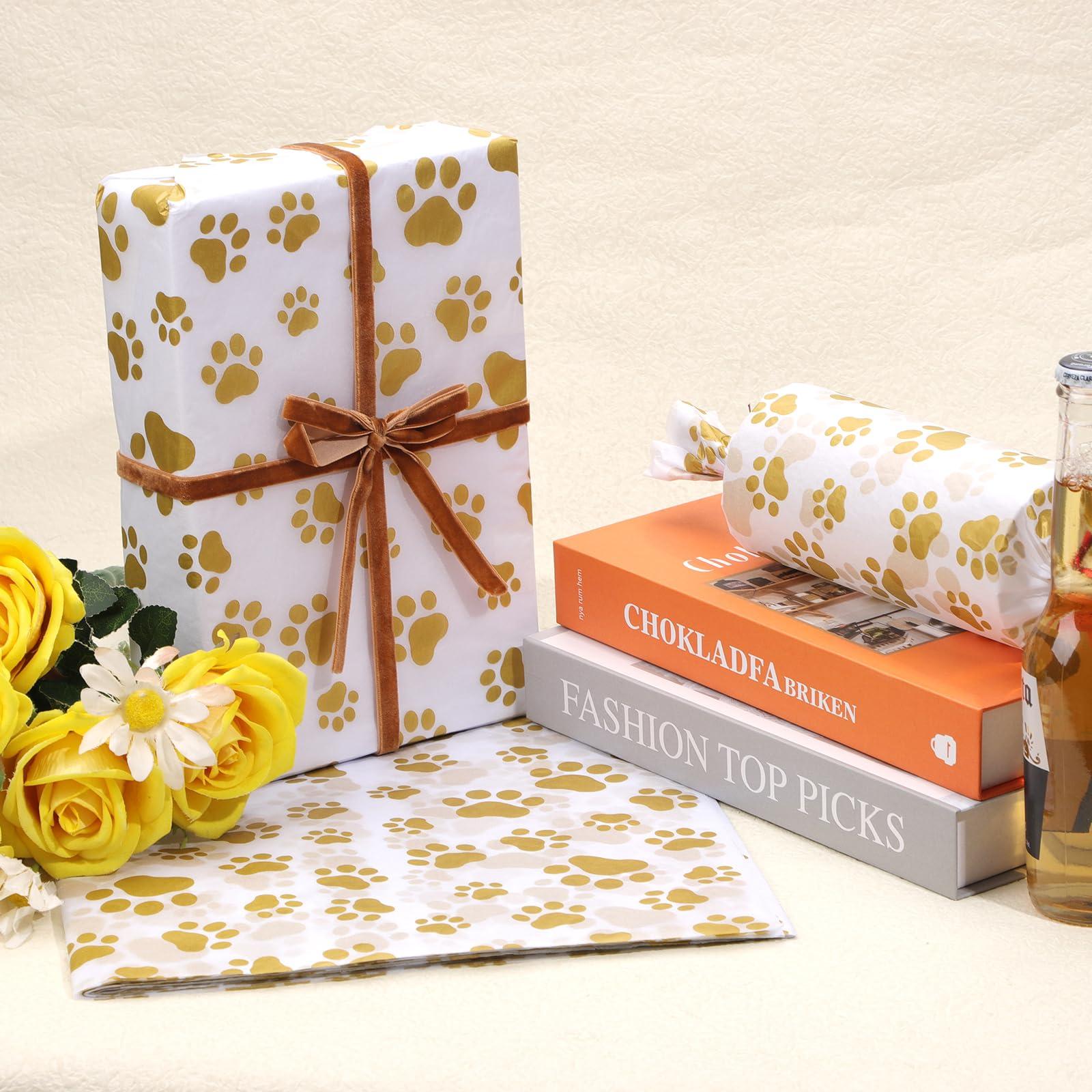 XIHIRCD 30pcs Dog Paw Tissue Paper, 20x14in Cute Paw Print Tissue Paper Gift Wrap Paper Puppy Paws Tissue Paper Sheets for Gift Packaging Wedding Birthday Party Supplies(Gold)