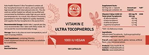 Kala Health Kala Health Vitamin E 1000 IU Ultra Tocopherol 450mg Vitamin E Vegan all 4 Tocopherols - Alpha Tocopherol + Beta Tocopherol + Gamma Tocopherol + Delta Tocopherol Unique d Alpha Tocopherol Vitamin E
