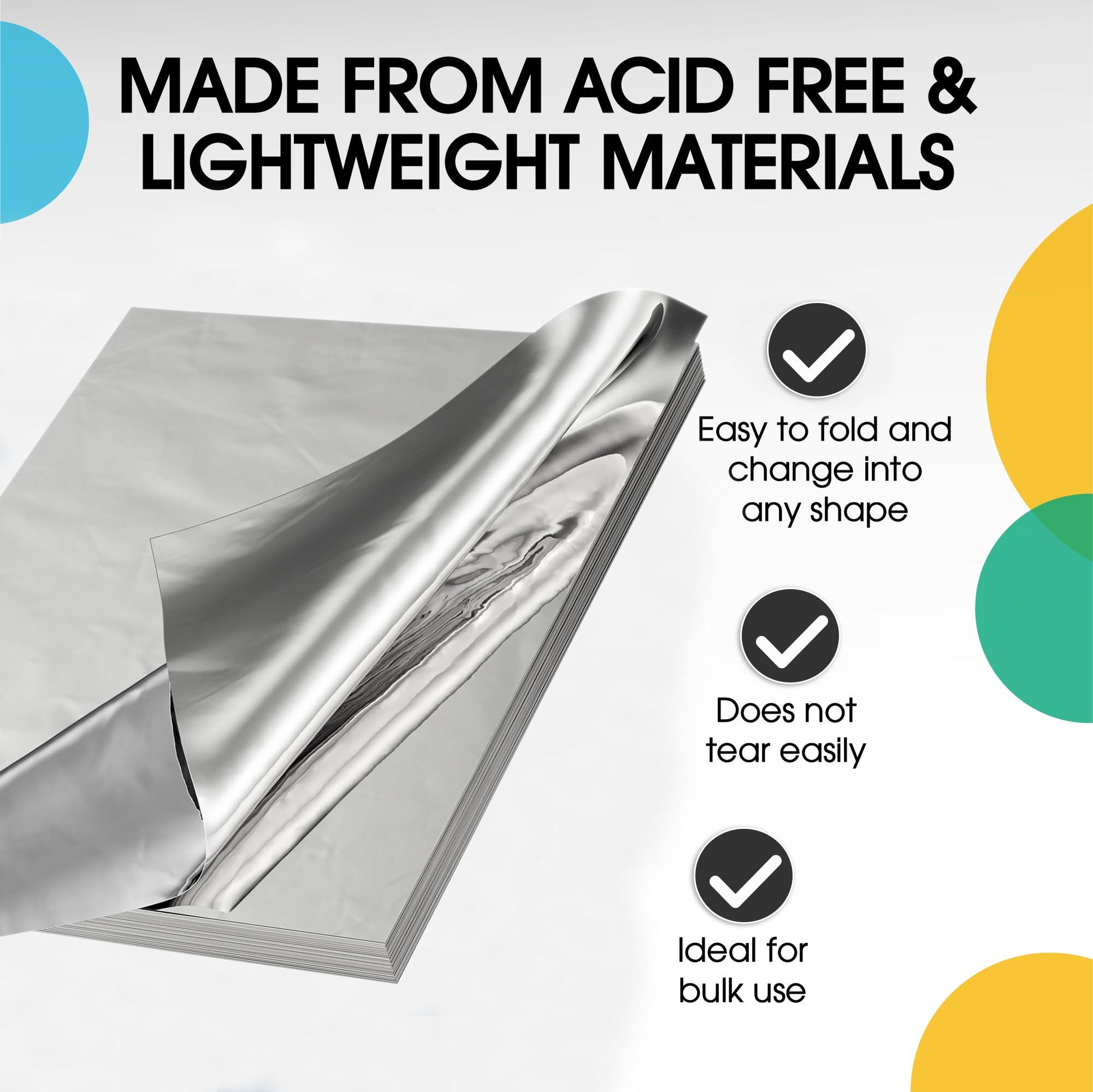 Crown Display Silver Foil Sheets For Gift Wrapping - 100 Sheets 15x20\" - Silver Tissue Paper, Silver Foil Sheets For Crafts, Gift Bag Filler, Gift Basket Wrap, Silver Wrapping Paper, Silver Foil Wrap Crown Displa