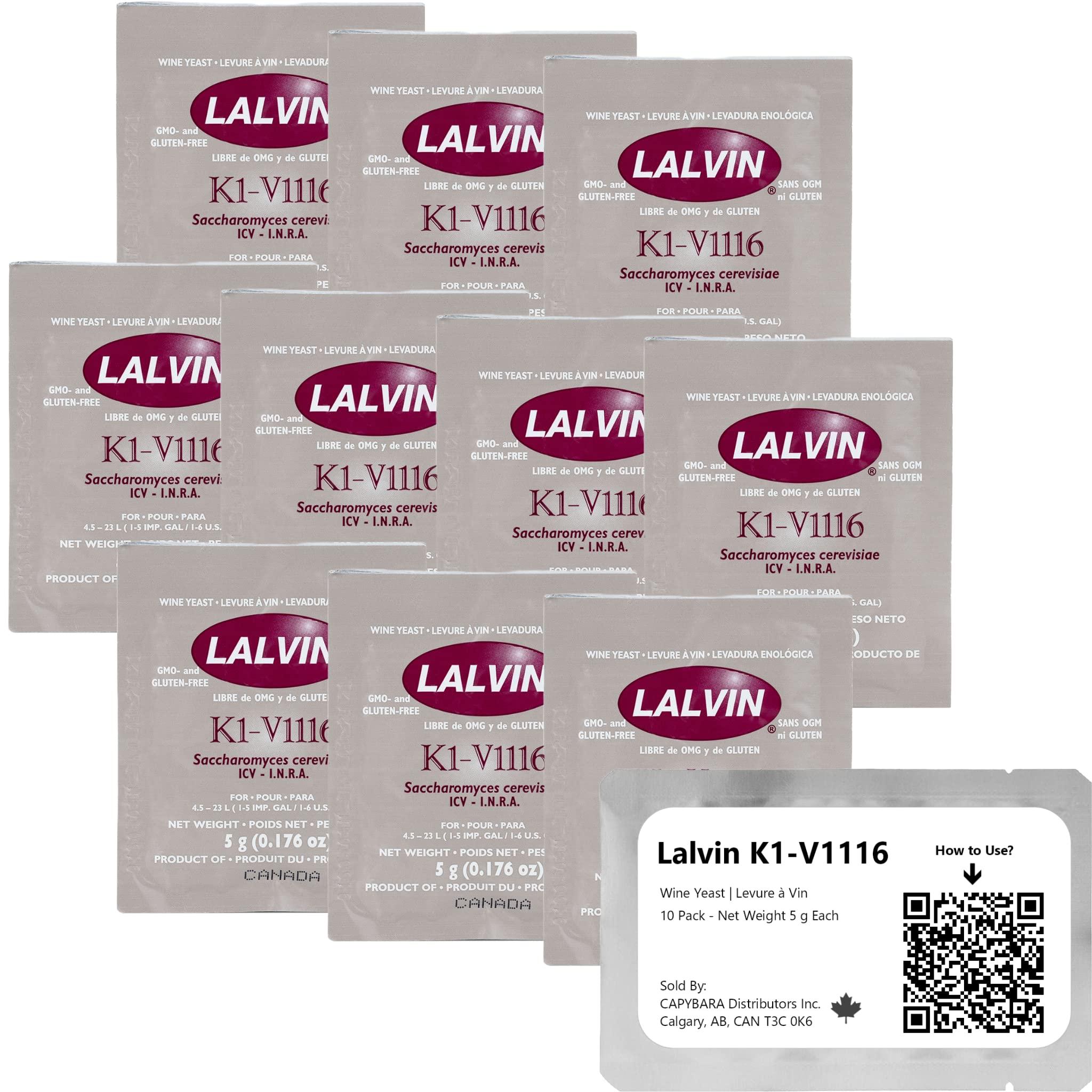 CAPYBARA Distributors Inc. Lalvin K1-V1116 Wine Yeast (10 Pack) - Make Wine Cider Mead Kombucha At Home - 5 g Sachets - Saccharomyces cerevisiae - Sold by CAPYBARA Distributors Inc.