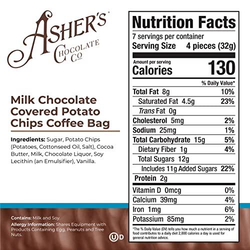 Asher's Chocolates Asher's Chocolate Company, Delicious Chocolate Covered Potato Chips, Made from the Finest Kosher Chocolate, Family Owned Since 1892 (8.5oz, Milk Chocolate)