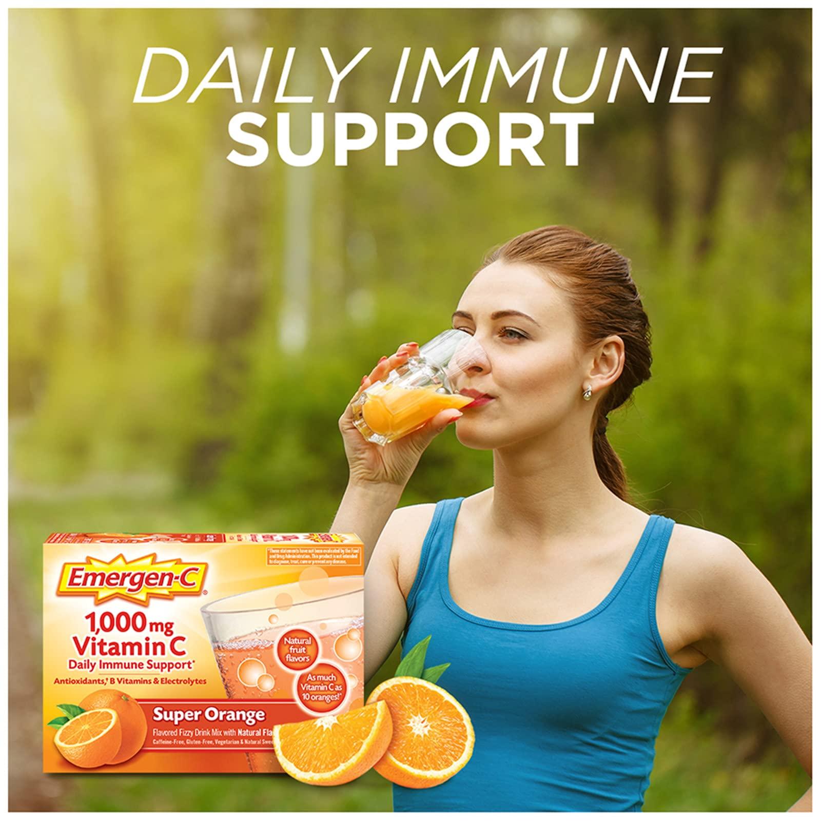 Emergen-C Emergen-C 1000mg Vitamin C Powder for Daily Immune Support Caffeine Free Vitamin C Supplements with Zinc and Manganese, B Vitamins and Electrolytes, Super Orange Flavor - 30 Count