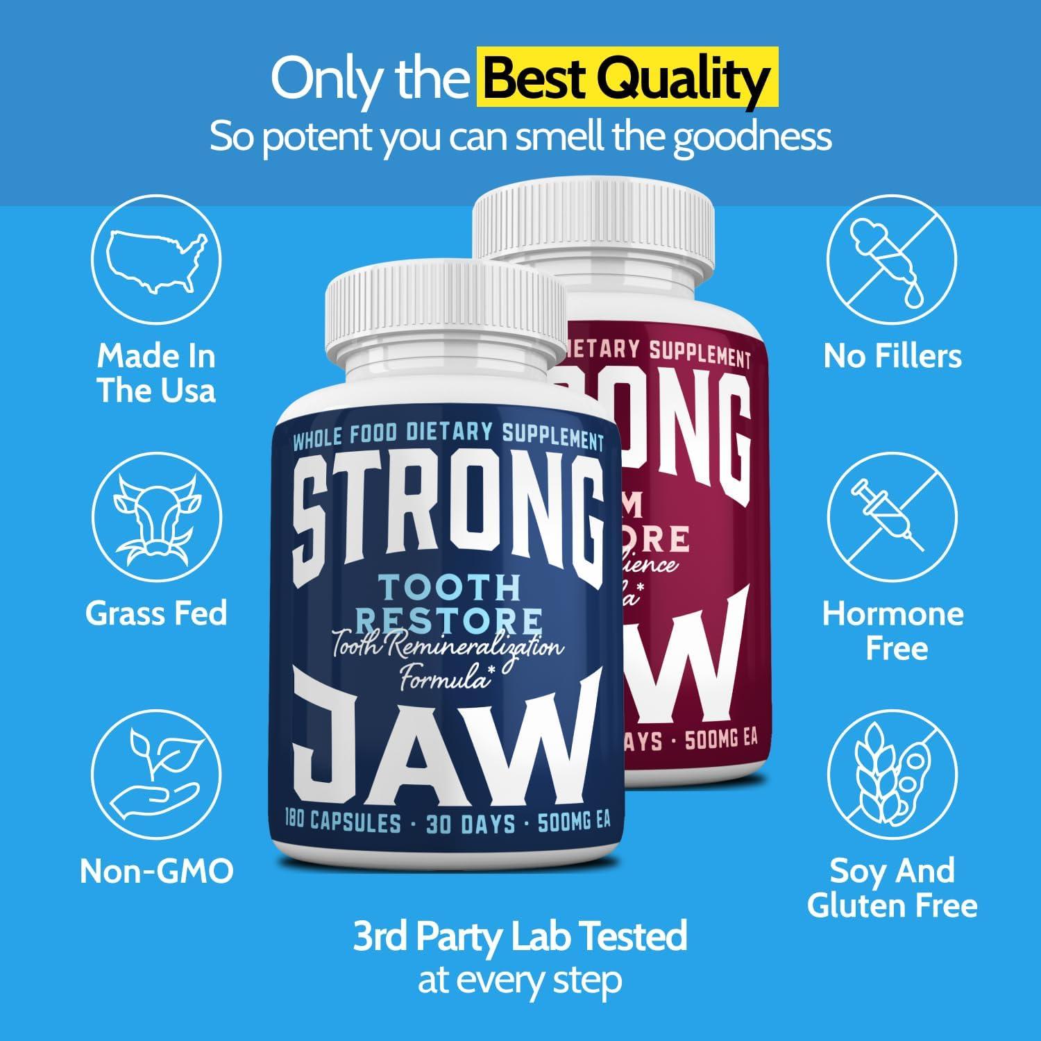 Strong Jaw Strong Jaw Tooth Restore and Gum Restore Supplements Tooth Remineralization, Teeth Health and Gum Repair for Receding Gums, Teeth and Gum Vitamins for Gum Regrowth, Oral Health (4 Pack)