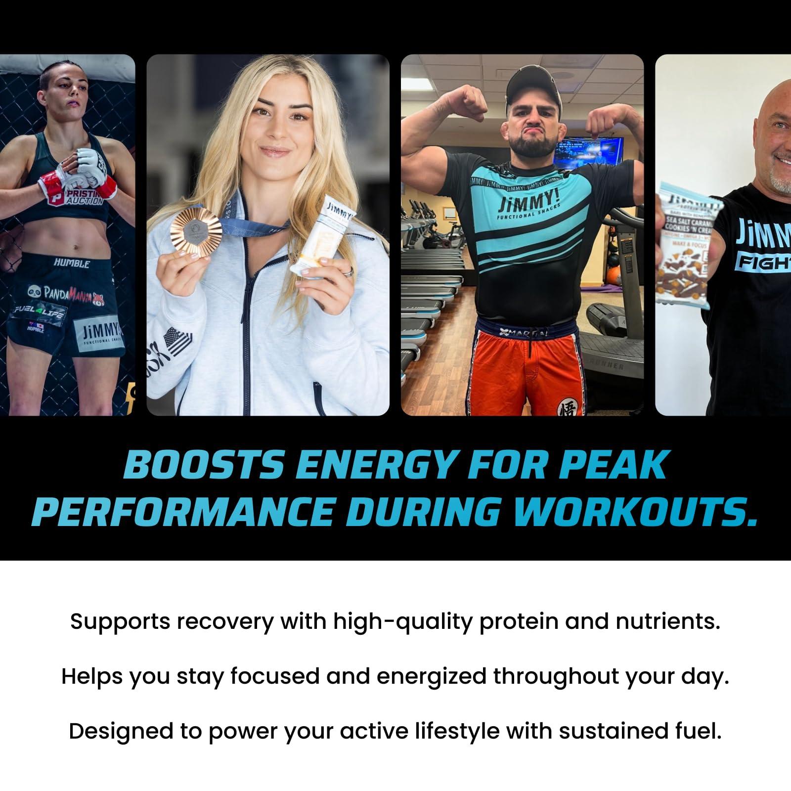 JIMMYBAR JiMMY\'S! Functional Protein Bars - Golden Vanilla Cookies and Cream -12 Count | 18g High Protein, Plant-Based Caffeine & Omega 3, Low Sugar, Gluten-Free, Energy Boosting