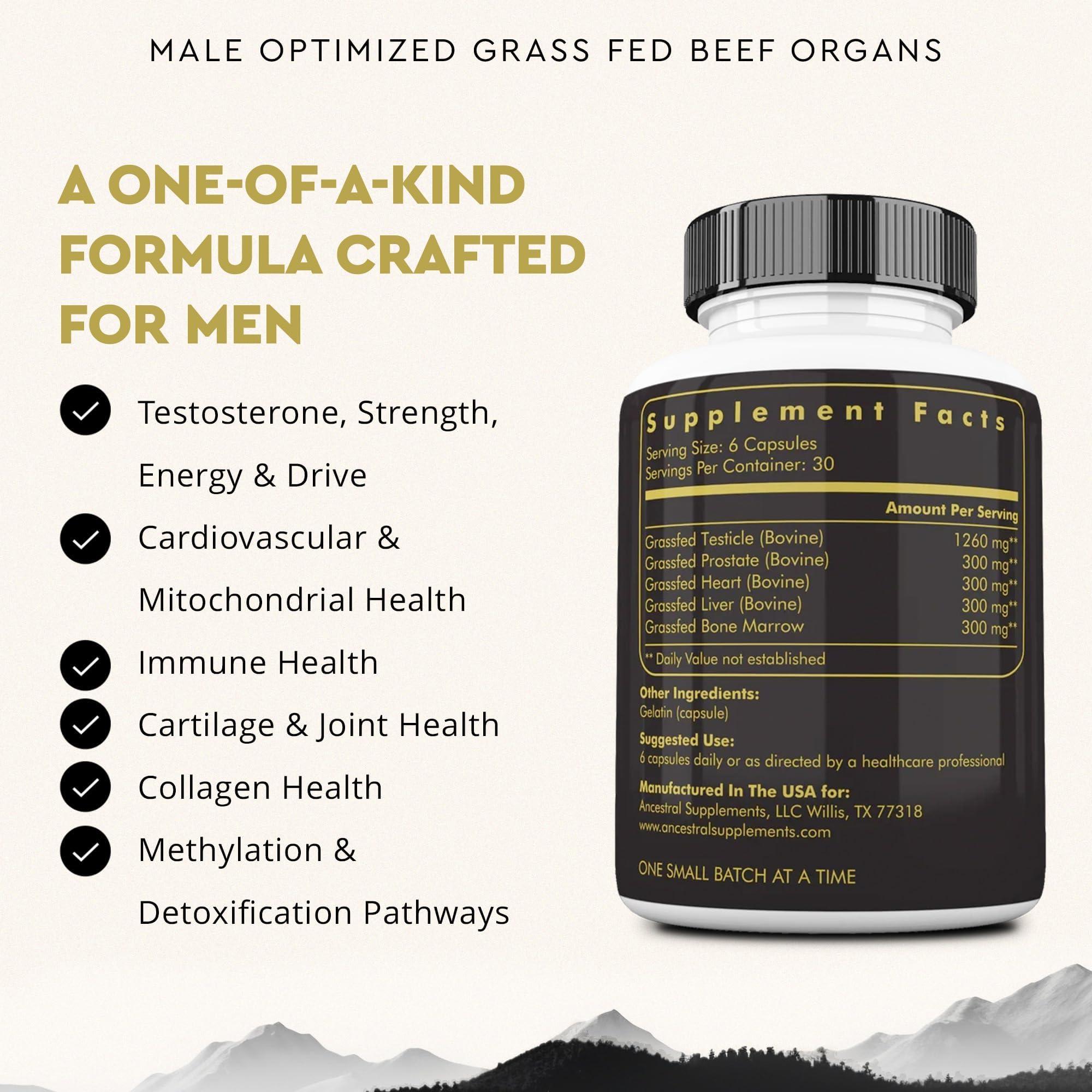Ancestral Supplements Ancestral Supplements Mofo, Supplements for Men, Support for Test and Energy Levels and Overall Men\'s Health and Wellness, Non-GMO Grass Fed Beef Organ Supplement with Liver, No Fillers, 180 Capsules