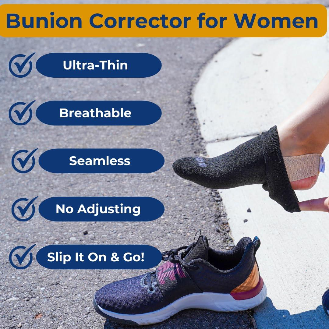 Bunion Bootie Bunion Corrector for Women Big Toe Straightener. Ultra Thin Support Brace for Inside Any Shoes. Great Toes Straightener Socks. Flexible Bunyon Splints for Day & Night. (Small-Right)