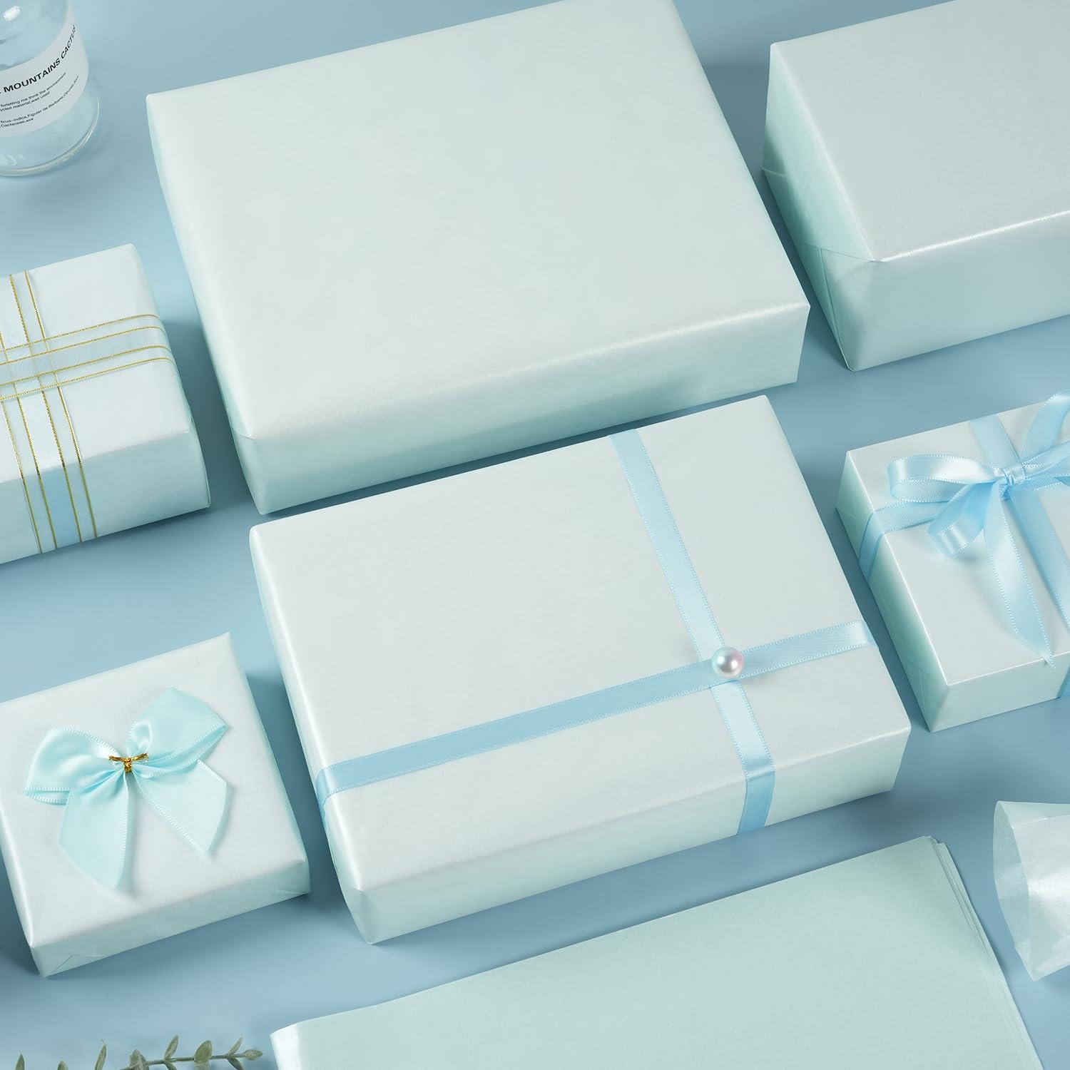 RUIFUN Metallic Light Blue Tissue Paper Sheets 20 x 14 inches, 60 Sheets Shiny Baby Blue Tissue Paper for Gift Bags Crafts Gift Wrapping, Blue Tissue Paper Bulk for Birthday Weddings Baby Shower Party Decor