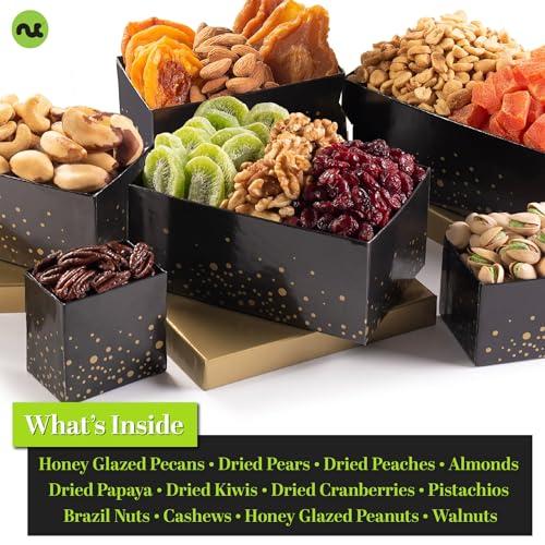 Nut Cravings NUT CRAVINGS Gourmet Collection - Get Well Soon Dried Fruit & Nuts Tower Gift Basket with Get Well Soon Ribbon (12 Assortments) Care Package Variety Tray, Kosher Snack Box