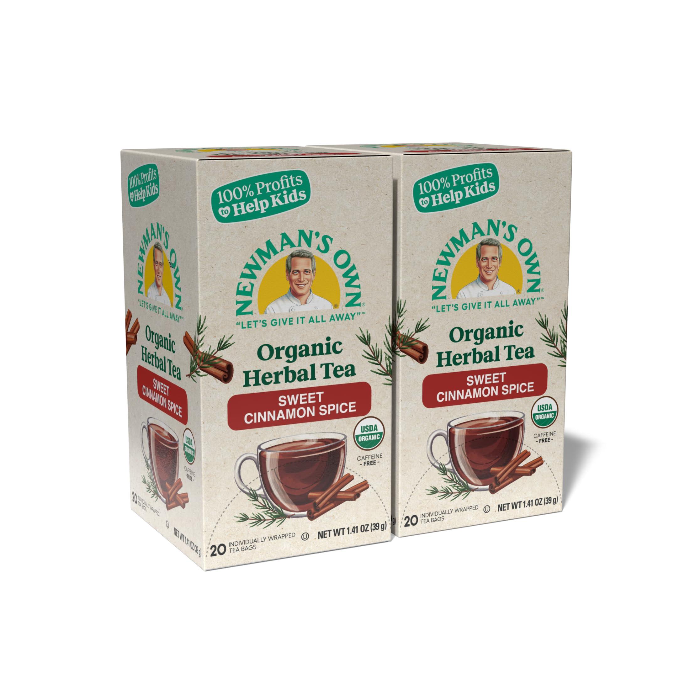 Newman's Own Newman's Own Organic Sweet Cinnamon Spice Herbal Tea with Rooibos Tea with Organic Ginger 20 Individually Wrapped Tea Bags Per Box (Pack of 2) USDA Certified and Kosher Cinnamon Tea Caffeine-Free
