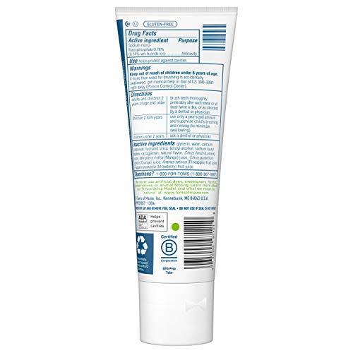 Tom's of Maine Tom's of Maine ADA Approved Fluoride Children's Toothpaste, Natural Toothpaste, Dye Free, No Artificial Preservatives, Outrageous Orange Mango, 5.1 oz. 3-Pack (Packaging May Vary)