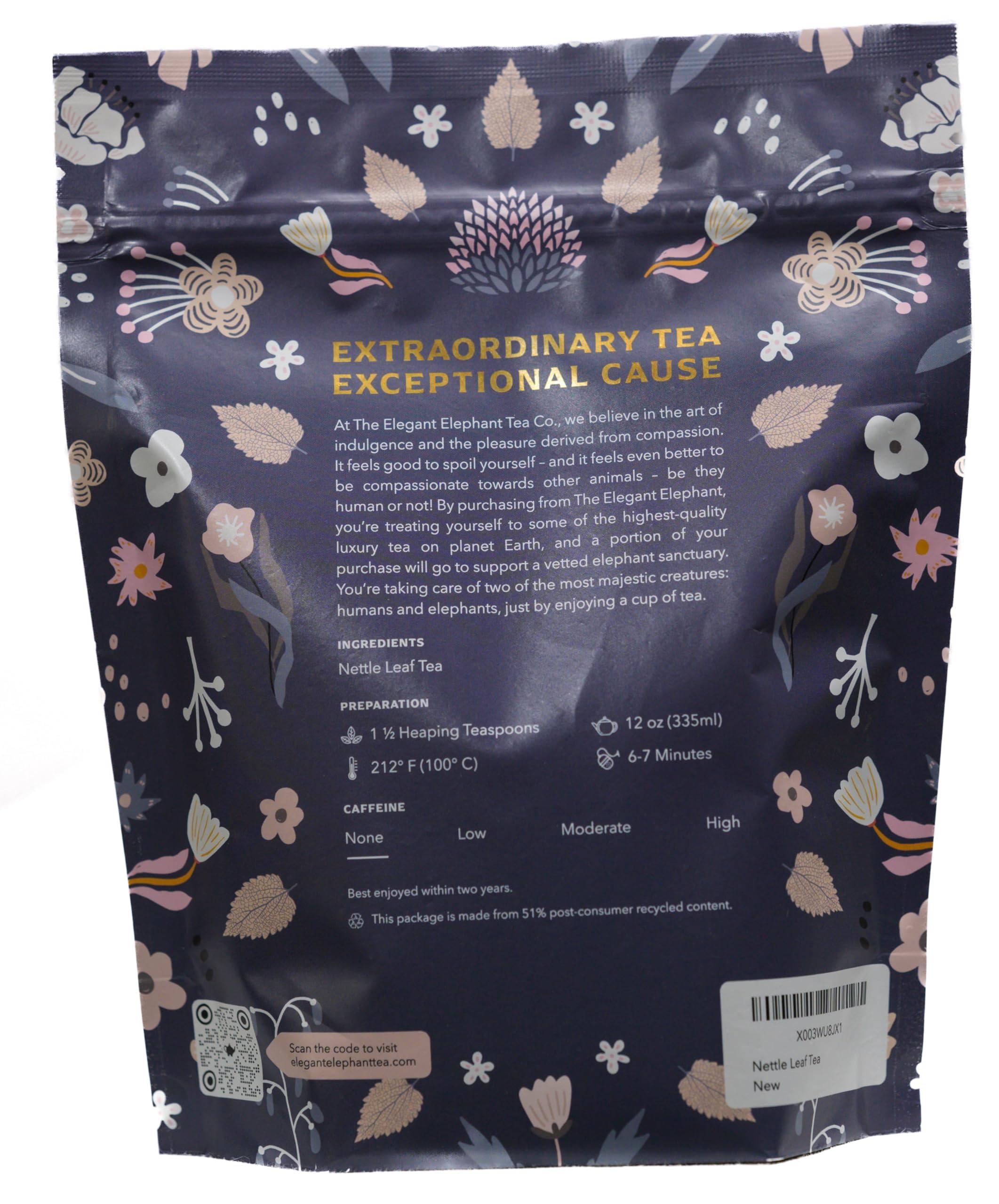 The Elegant Elephant The Elegant Elephant Nettle Leaf Tea Loose Leaf Tea Made from Pure Nettle Leaves Supports Respiratory & Balanced Blood Sugar Natural Herbal Tea, Hot or Iced Resealable 4.4oz Pouch