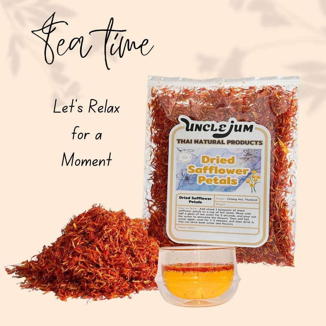 UNCLEJUM Safflower Tea Thai Safflower petal Carthamus Dried Thailand Healthy Herb Tea 3.5 Oz. (100g.)